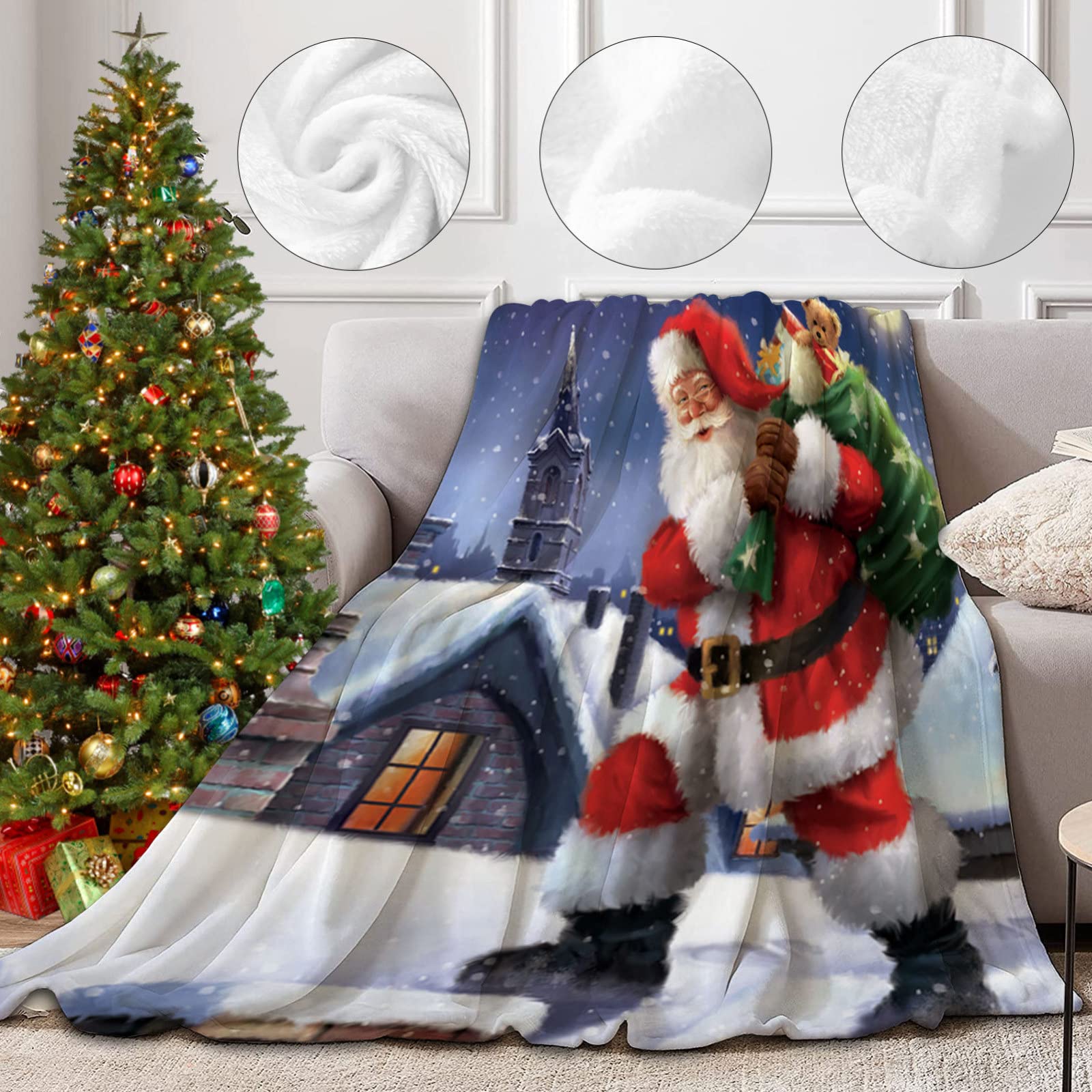 RDJSHOP Manta Navidad Feliz Navidad, Manta Navideña de Franela Santa Manta Mullida Ultra Suave y Acogedora para la Decoración del Hogar, Vacaciones de Invierno,Style8-150x200cm