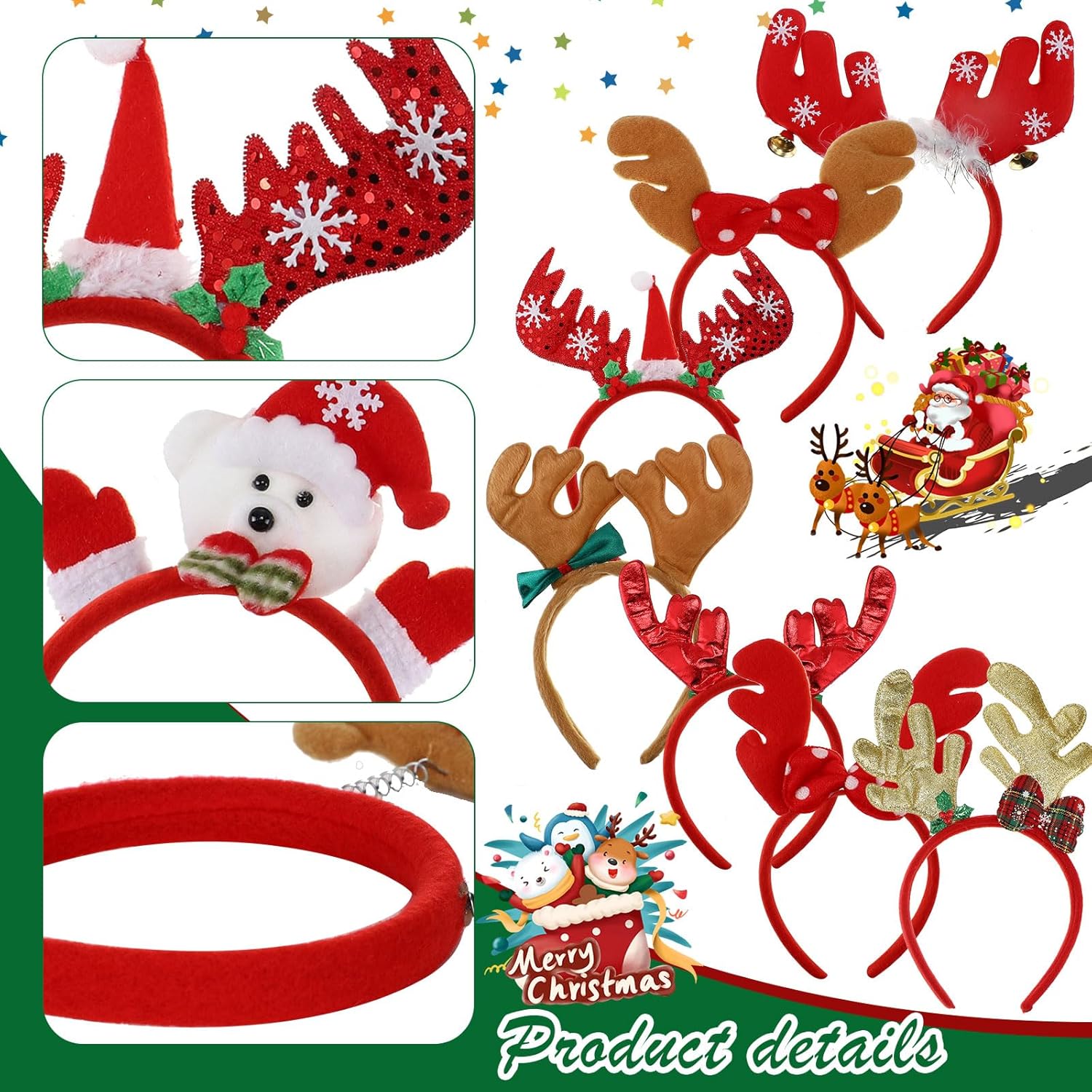 Zhehao 36 Pcs Christmas Headbands Bulk Santa Reindeer Antlers Snowman Santa Hat Headbands for Adults and Cute Xmas Holiday Costume Headwear Accessories Christmas Party Favors - Image 3