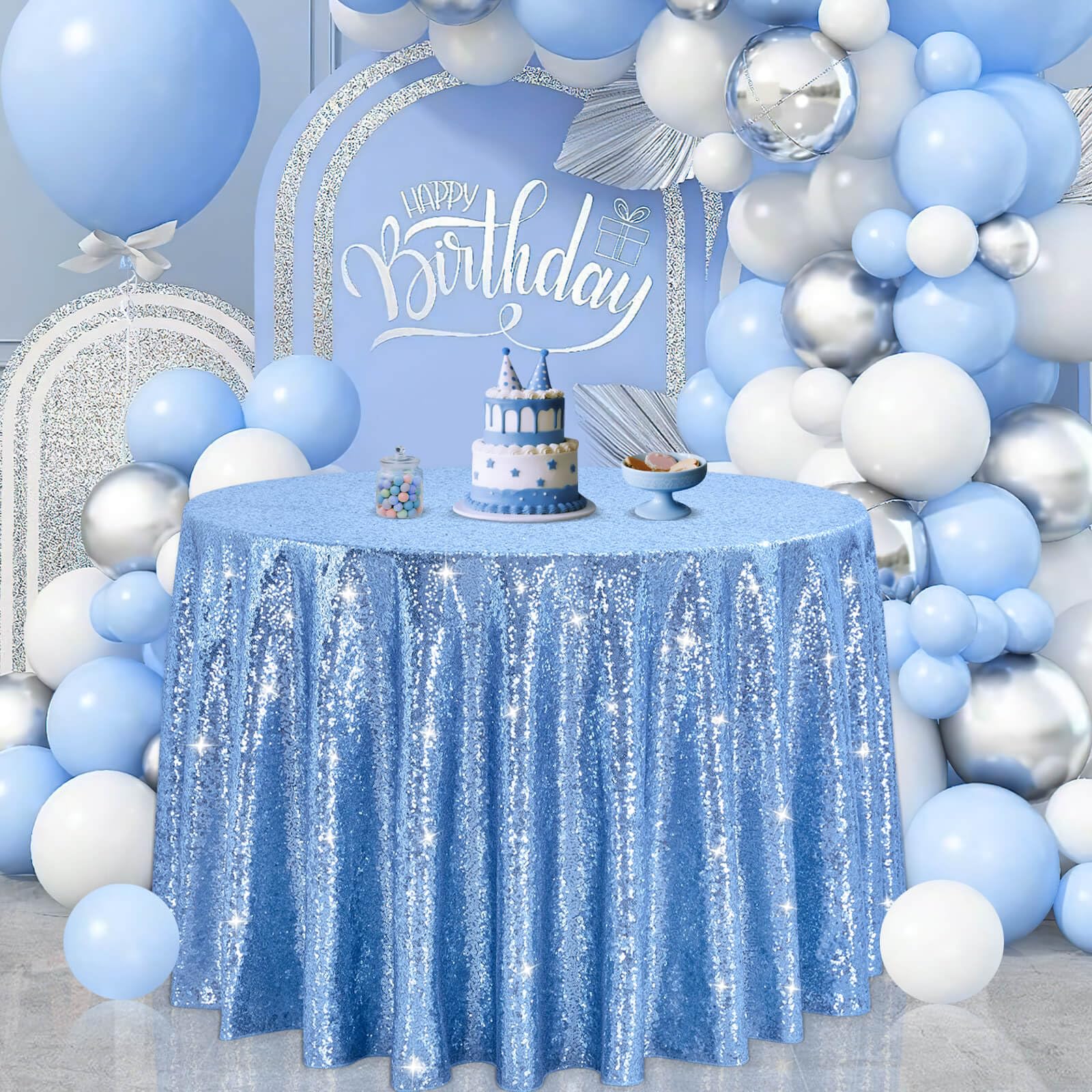 B-COOL Round Sequin Tablecloth Party Decorations 90 Inch Table Cloth