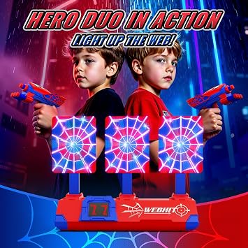 Shooting Toys for 3-12 Year Old Boys, Hero Styles with Glowing Web&Sounds,LCD Scoring and Auto Reset 3 Targets,Indoor Outdoor Kids Family Games Birthday Gifts for Boys Toys Age 3 4 5 6 7 8 9 10 11 12