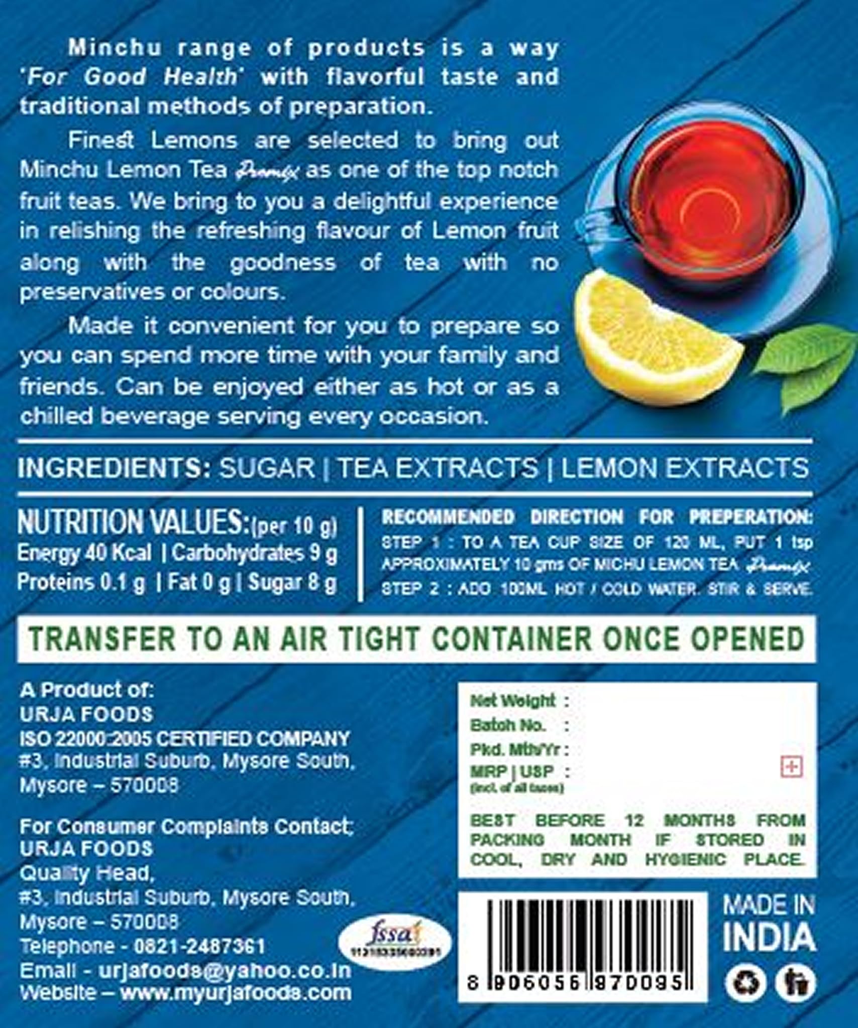 Minchu Lemon Tea Premix Powder - Refreshing Fruit Tea with Lemon Extract |No preservatives or colors added |Hot or Chilled Beverage Mix |Easy to Serve |Energy & Soothing Drink - 250gm — Amazon image 6