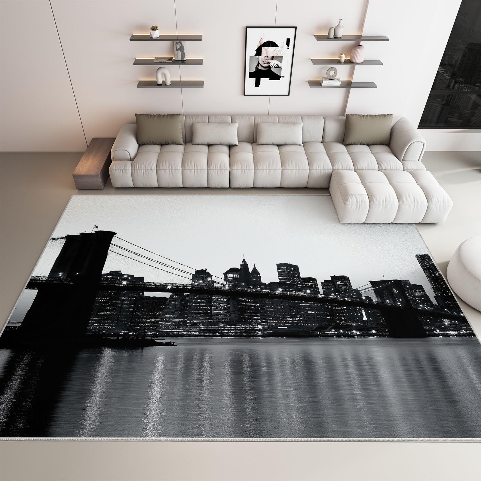 Tapis de salon gris anti-glisse et facile à nettoyer 180x240cm