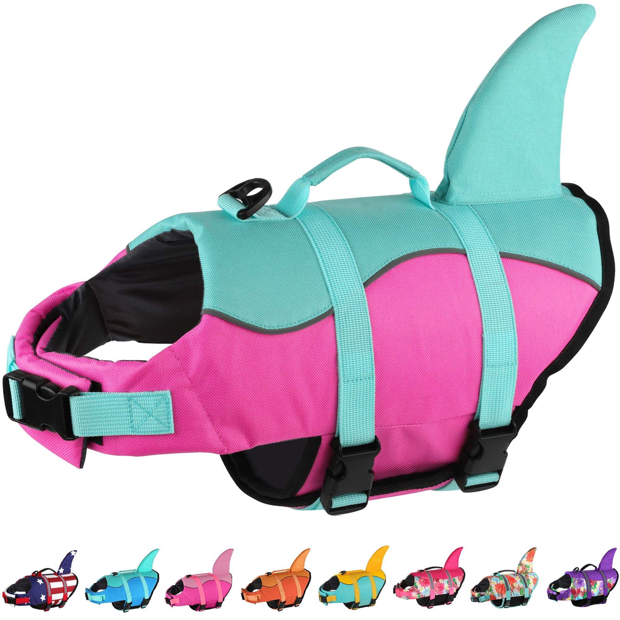 Dogcheer Dog Life Jacket Shark, Ripstop Dog Life Vest for Swimming Boating with Reflective Stripes & Rescue Handle, High Buoyancy Pet Swim Vest for