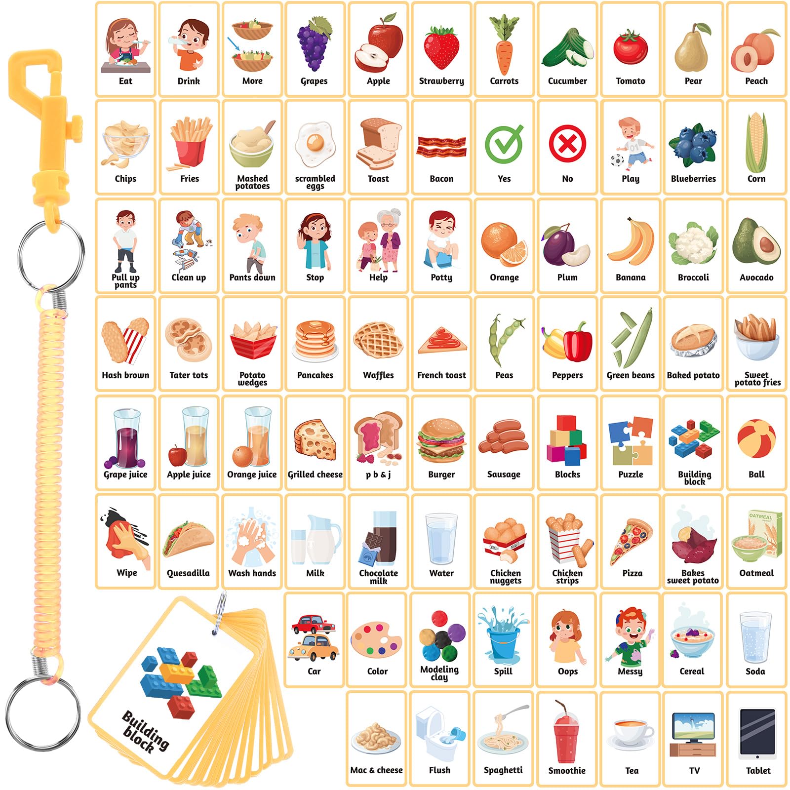 Equsion 81 Pcs Autism Communication Cards Nonverbal Communication Board Autism Flashcards with Retractable Plastic Spring Cord Keychain Special Needs