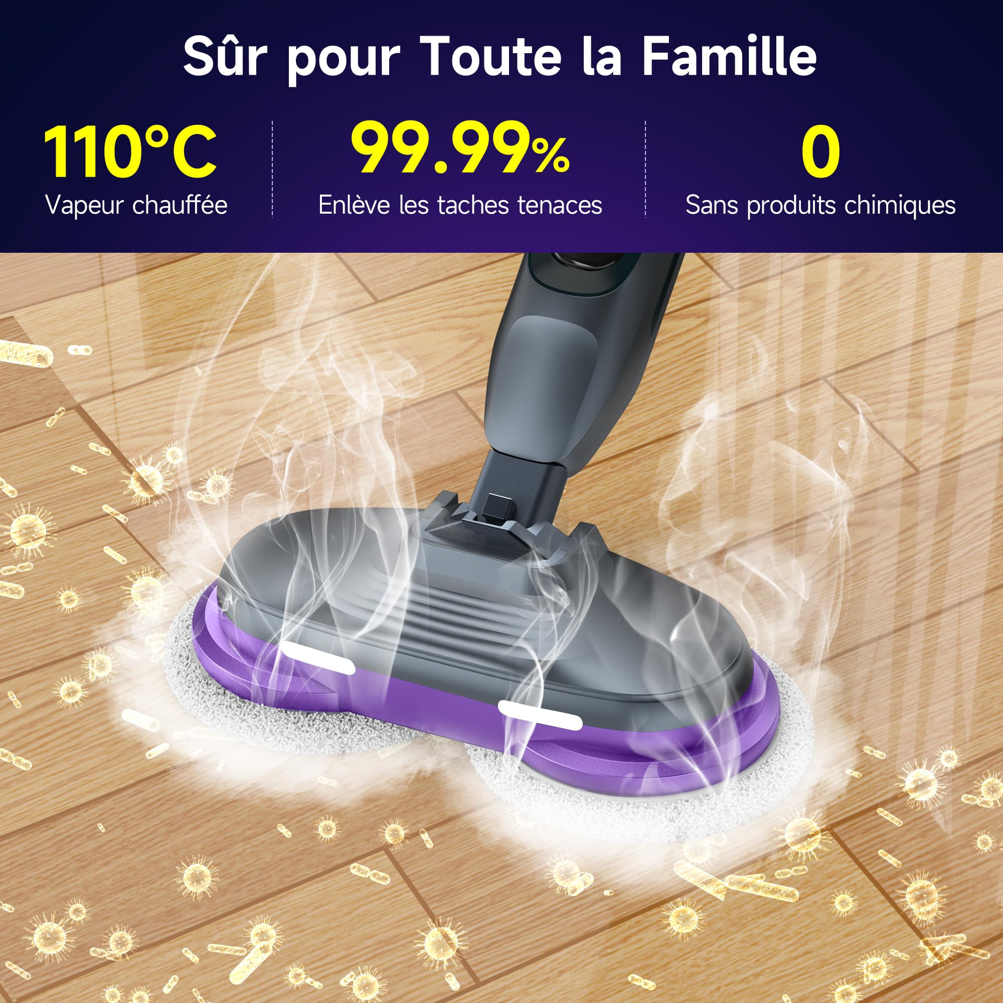 Nettoyeur Vapeur 3 Bars AlfaBot F2 | Élimine 99,9% des Bactéries Sans Produits Chimiques | Pour Sols Durs (Parquet, Carrelage) | Chauffage Express 30s