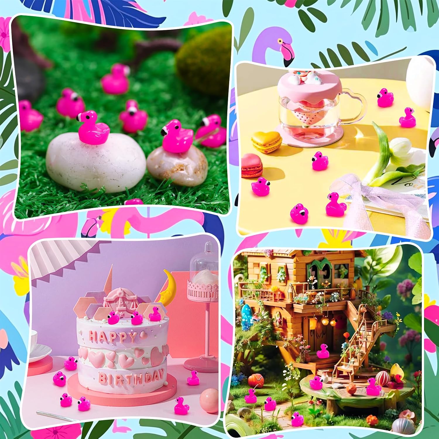 Mini Resin Ducks, 300 Pcs Tiny Ducks, Pink Flamingo Figurine, Resin Animals Toy for Cake Topper, Garden, Dollhouse, DIY Crafts, Party, Aquarium Decor image 5