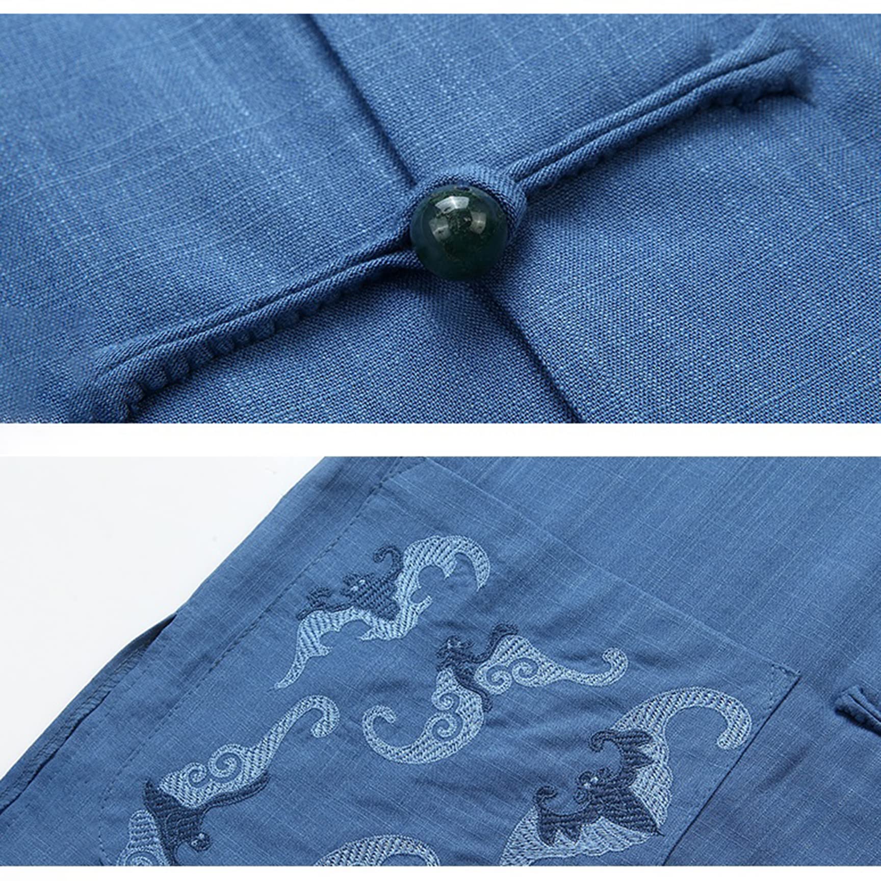 Herren chinesische Tang Anzug Meditation Anzug Hand mit Drachenmuster Kampfsportkleidung und Hosen Bestickt Blue 1-L