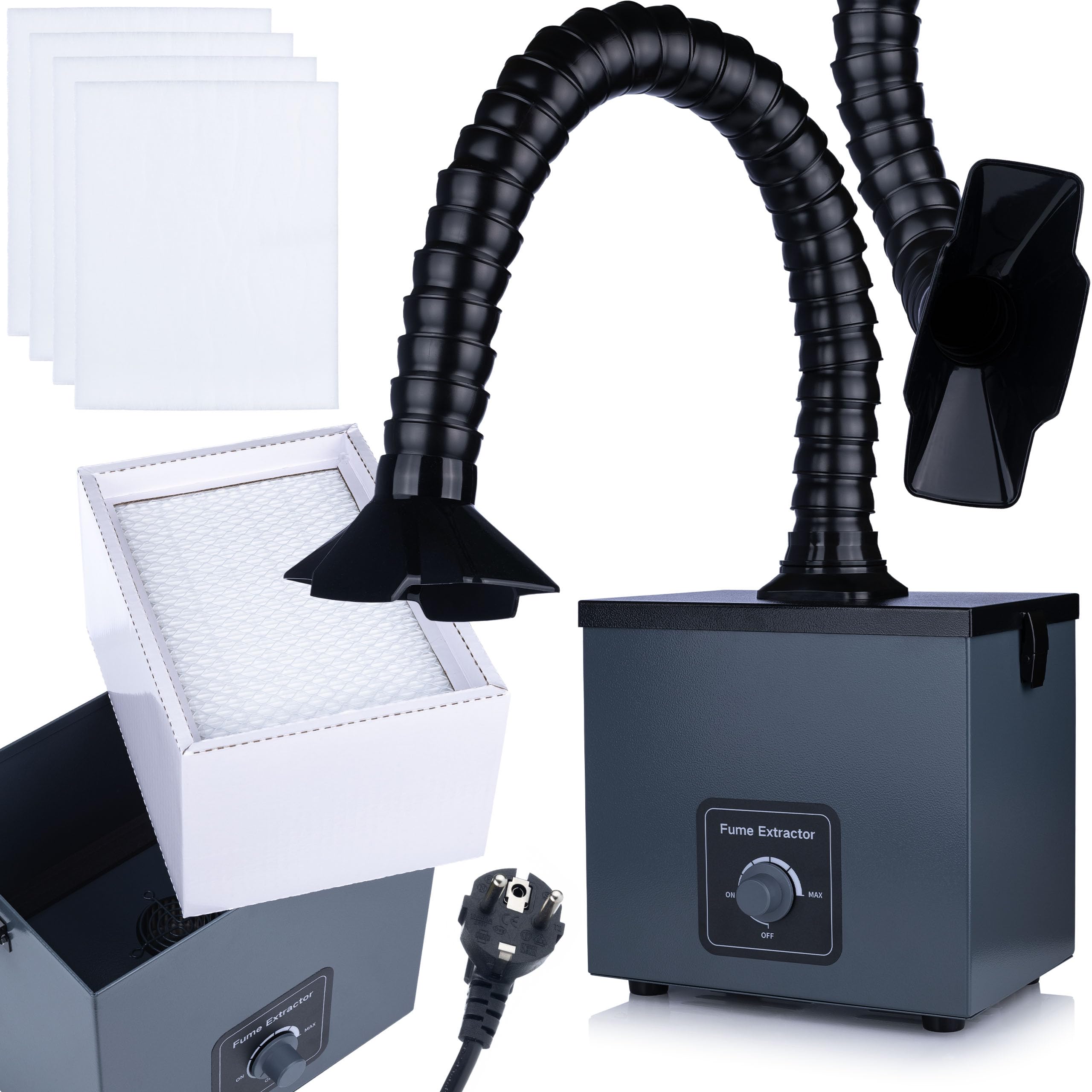 Rosfix Estrattore Fumi SR80 – 80W, 160 m³/h, Filtro HEPA 99,97%, Tubo 0,75 m, Ø50 mm | 2 Stadi Filtrazione | Saldatura, Laboratorio, Officina | Aspiratore Fumi Professionale