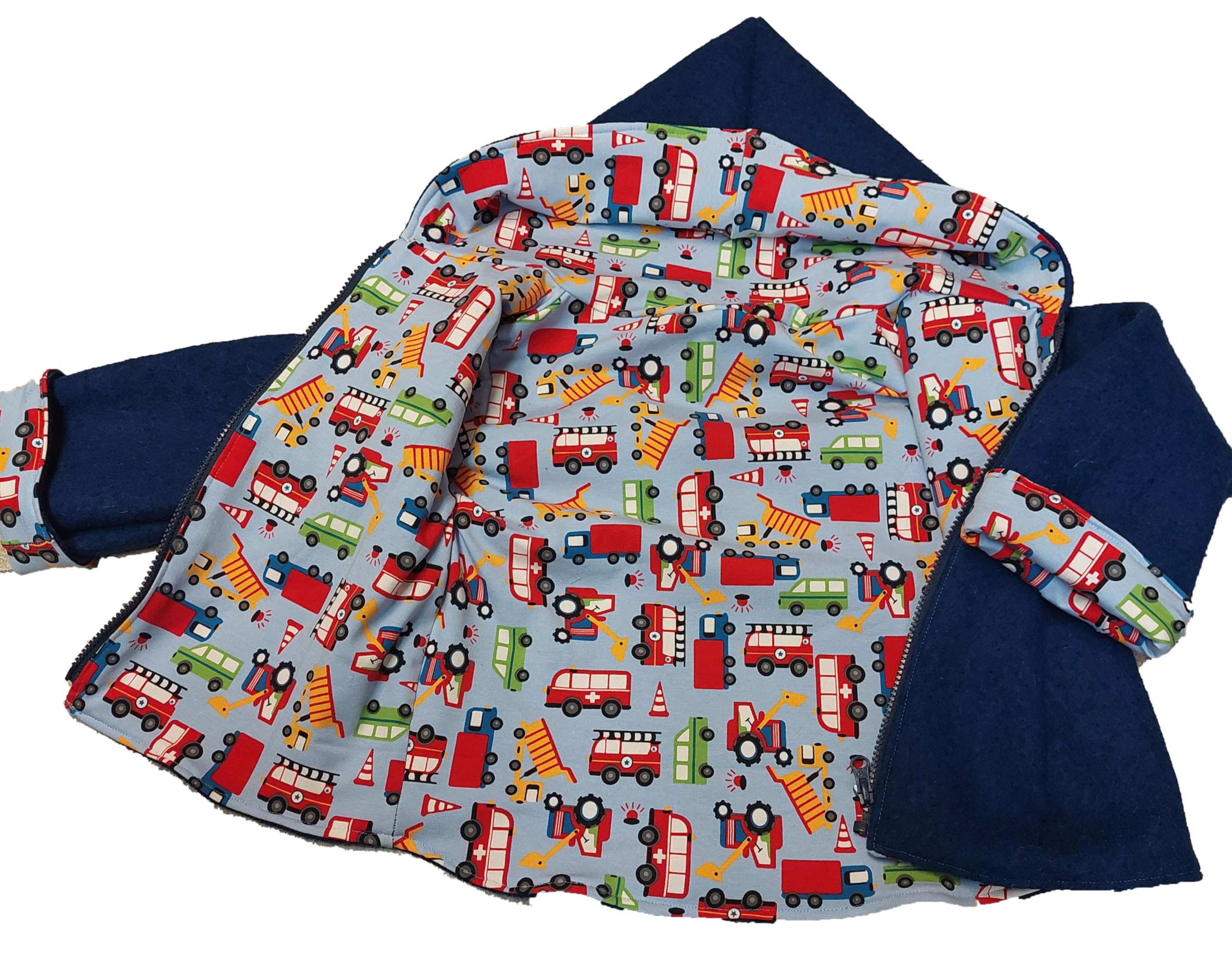 Generisch Wollwalkjacke Jacke Zipfeljacke Krankenwagen Autos Baufahrzeuge Wendejacke mit Kapuze für Baby Kinder
