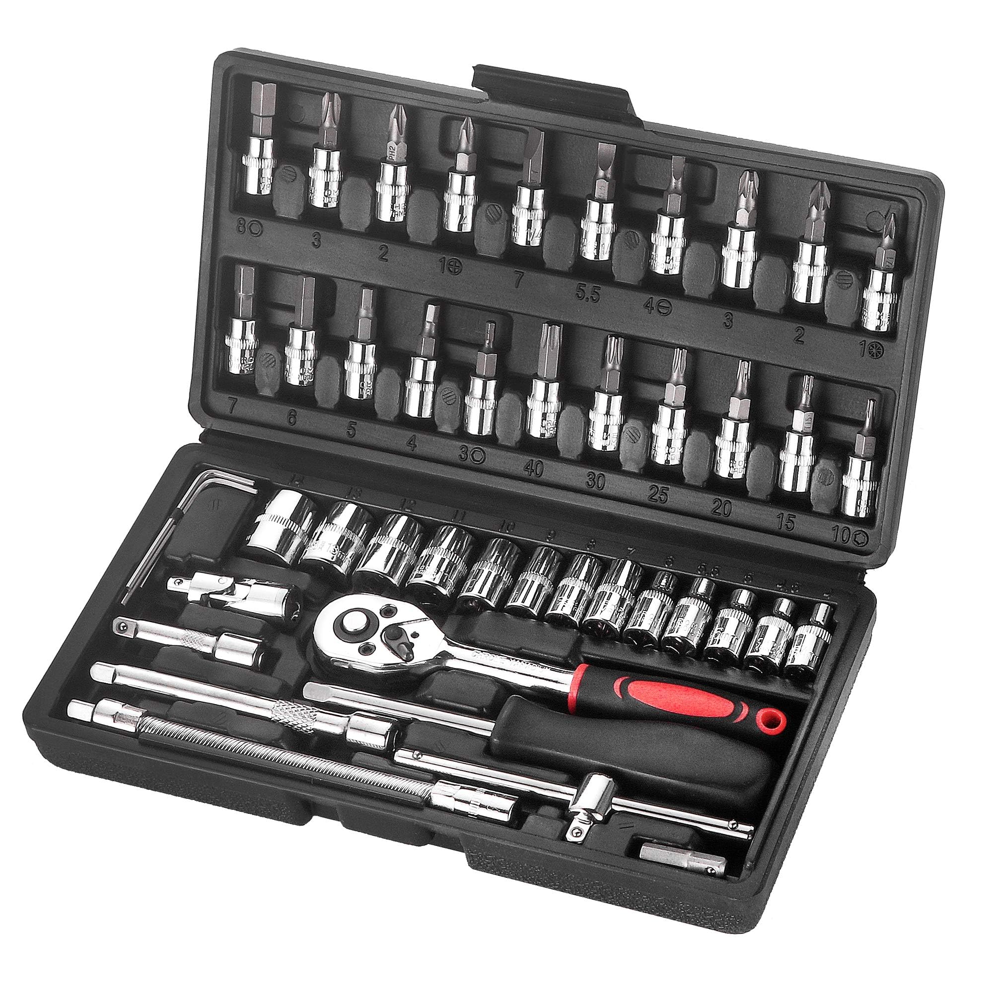 Eidoct 46 Piece 1/4 Inch Drive Socket Set&Tool Sets,Ratchet Wrench Set including 4-14mm Cr-V Sockets,Screwdriver Bits,Extension Bars for Household Car Bike Repair DIY and Repair