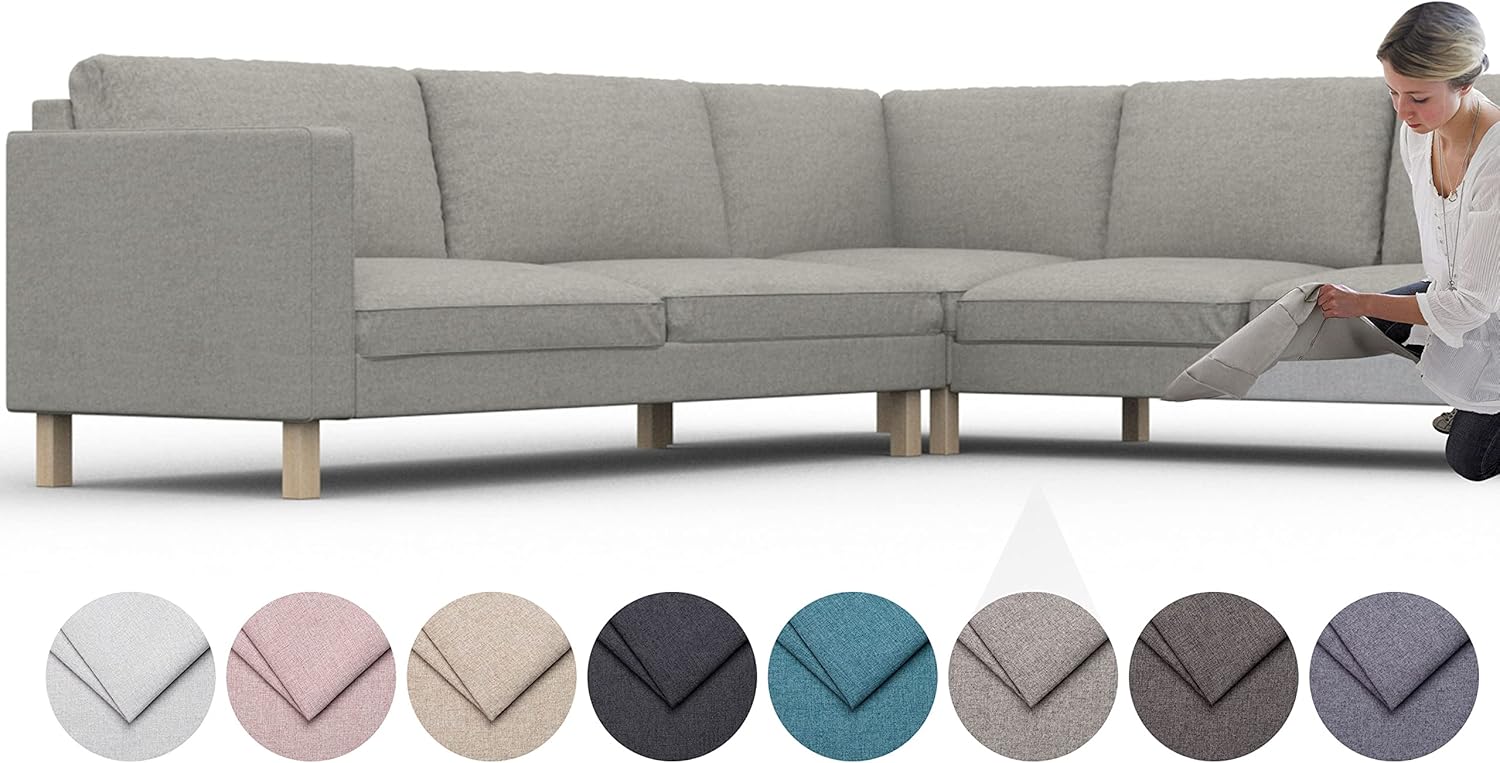 comfortly | Cover for Karlstad Corner Sofa 3+2/2+3, Replacement Slipcover, Heavy Duty 16 pcs Cover, Pets and Stain Proof Durable Nano-Tech Fabric (Cashmere Blends - Rabbit)