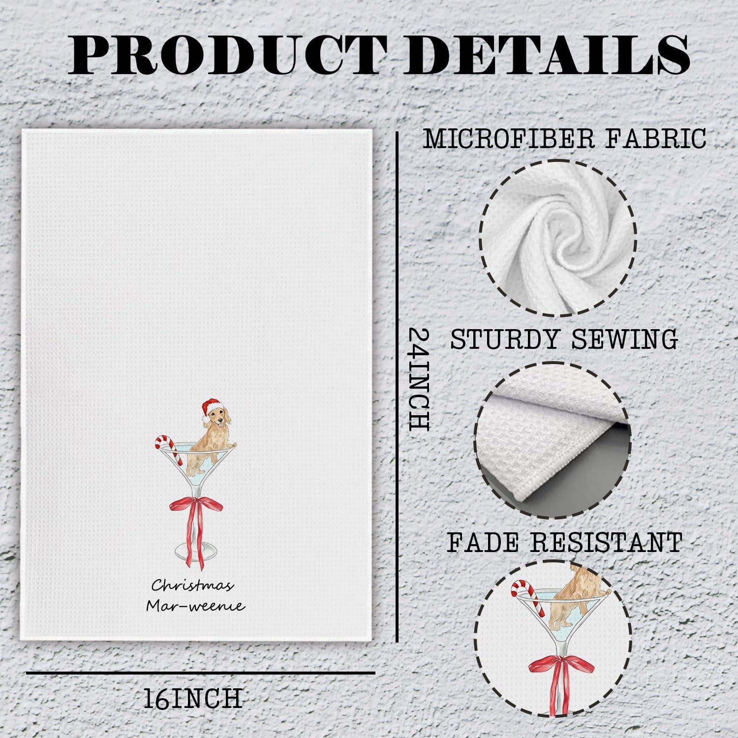 Christmas Dachshund Cocktail Kitchen Towels, Weiner Dog Dachshund Lover Gifts Decorative Hand Towels, Martini Cocktail Lover Gifts Dish Tea Towels for Kitchen Bar Cart, 16x24 Inch - Image 6