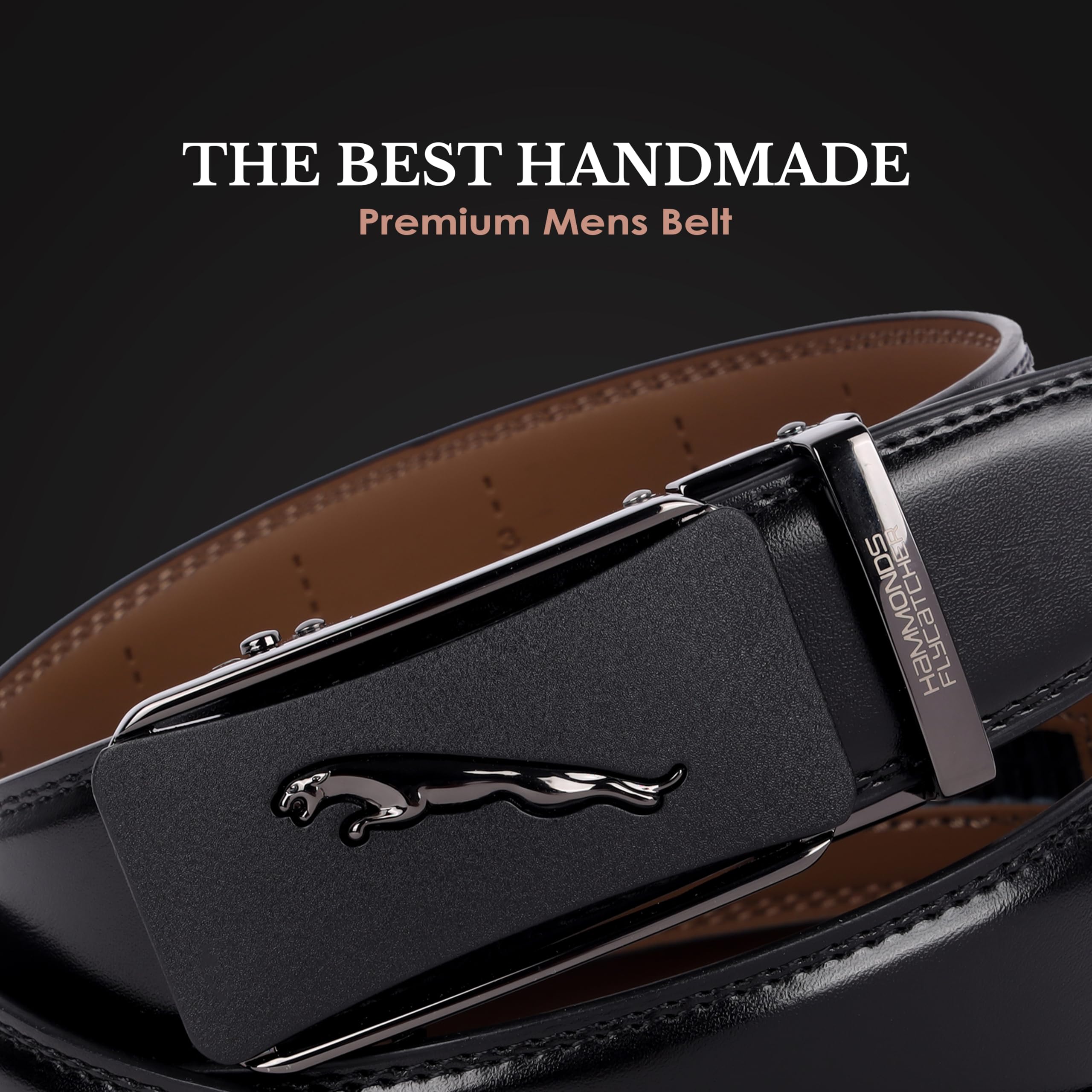 HAMMONDS FLYCATCHER Genuine Leather Belts for Men Leather Original - Autolock Micro Adjustable Ratchet Track leather belt for men formal - Mens Belt Leather branded Formal & Casual Wear - Onyx Black - Image 2 thumbnail