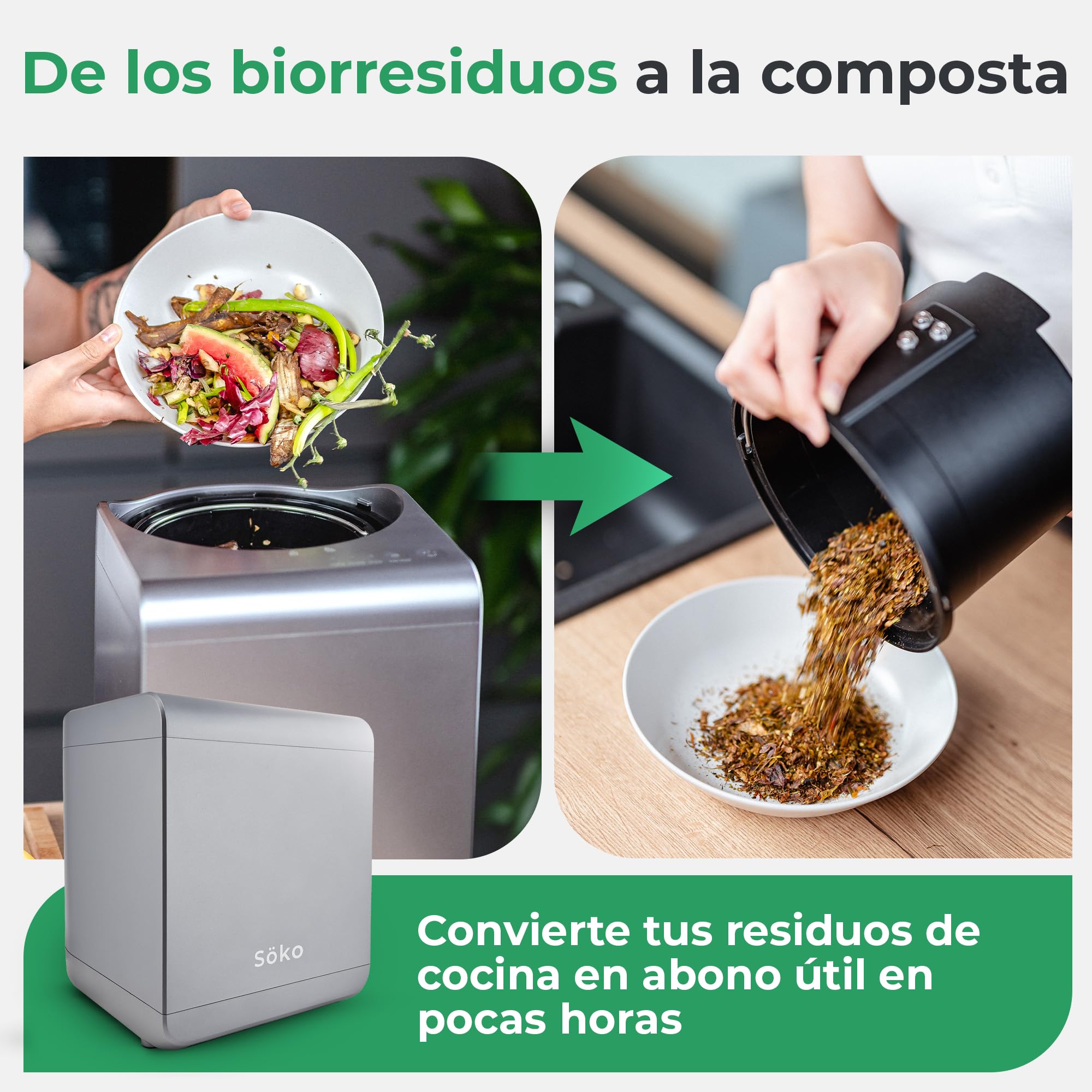 Compostador eléctrico [2 filtros de carbón Activo] Compostador eléctrico rápido: solución revolucionaria para el Compost en la Cocina, el jardín y el balcón | Mini compostador eléctrico