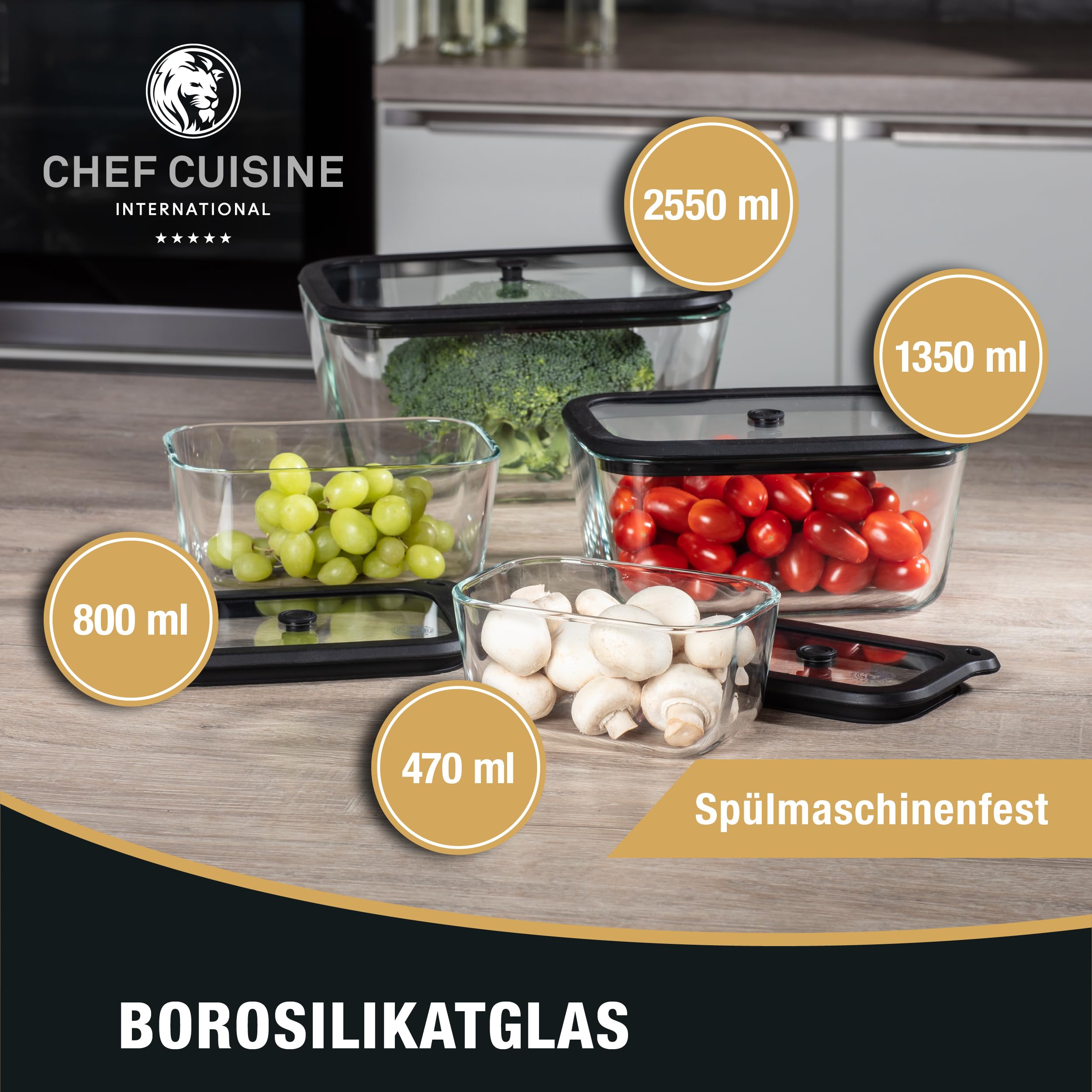 CHEF CUISINE Vakuum Starter-Set Basic, 12-tlg., Glas mit Deckel und Pumpe