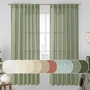 LAMIT Sage Green 72 inch Linen Curtains for Living Room 2 Panels, Linen Textured Light Filtering Semi Sheer Back Tab and Rod Pocket Window Curtain Panels for Bedroom/Farmhouse, 52 x 72 Inch