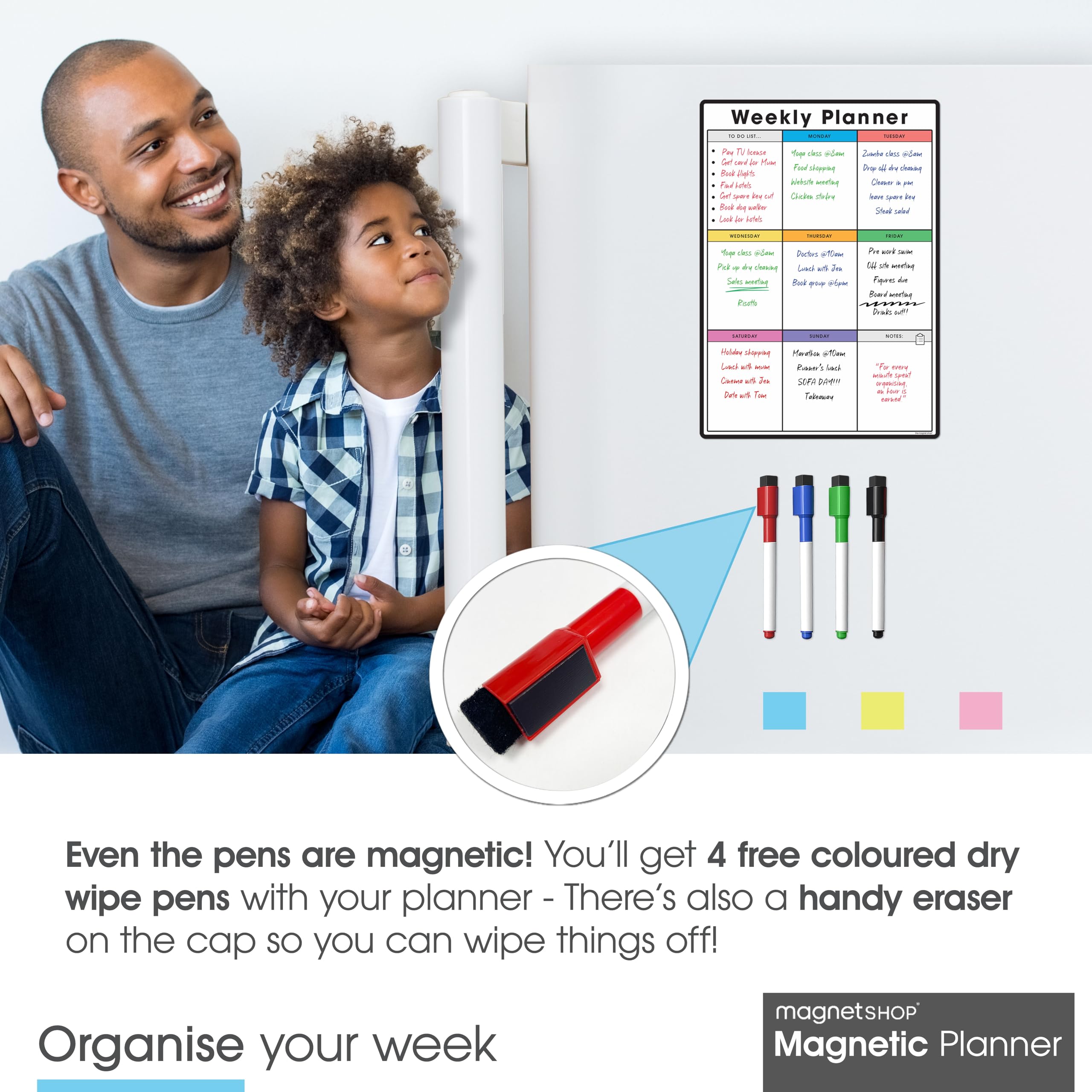 Emploi Du Temps Magnétique Effaçable A3 - Planning Mensuel/Hebdomadaire Avec Stylos