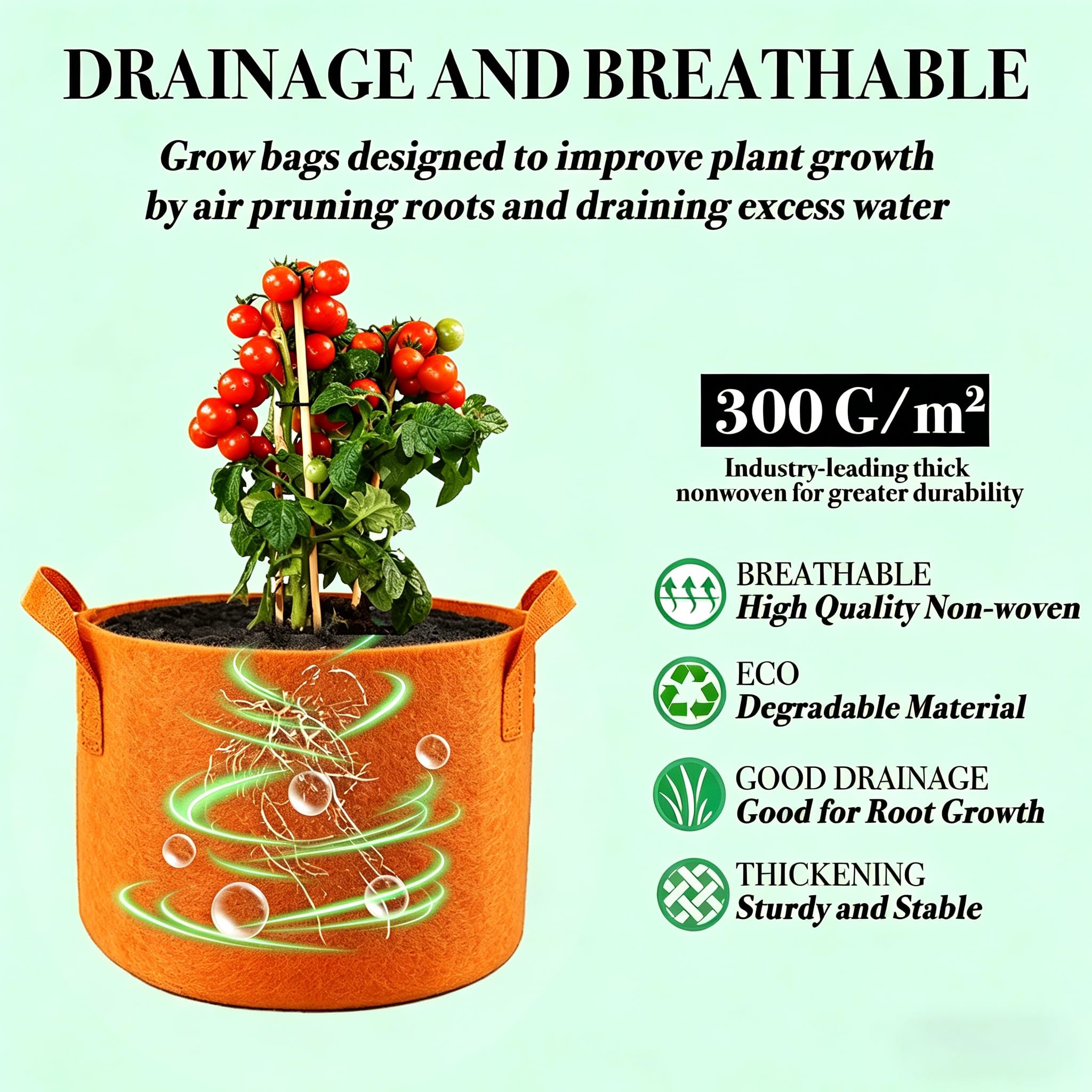 Lot de 5 sacs de culture de 50 litres en tissu coloré pour plantes, pots de fleurs en feutre, sacs de jardin, pots de tomates pour légumes, fleurs