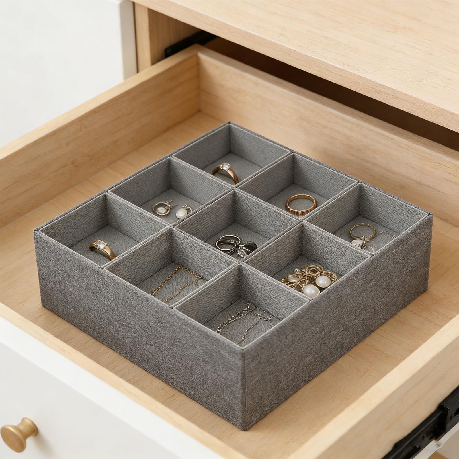 Pssopp Divisori per Cassetti, Organizzatori per Cassetti Scatola Portaoggetti in Tessuto per Biancheria Intima, Calzini, Fazzoletti, Cravatte, Cinture, Divisori per per Vestiti per Bambini, (GREY)