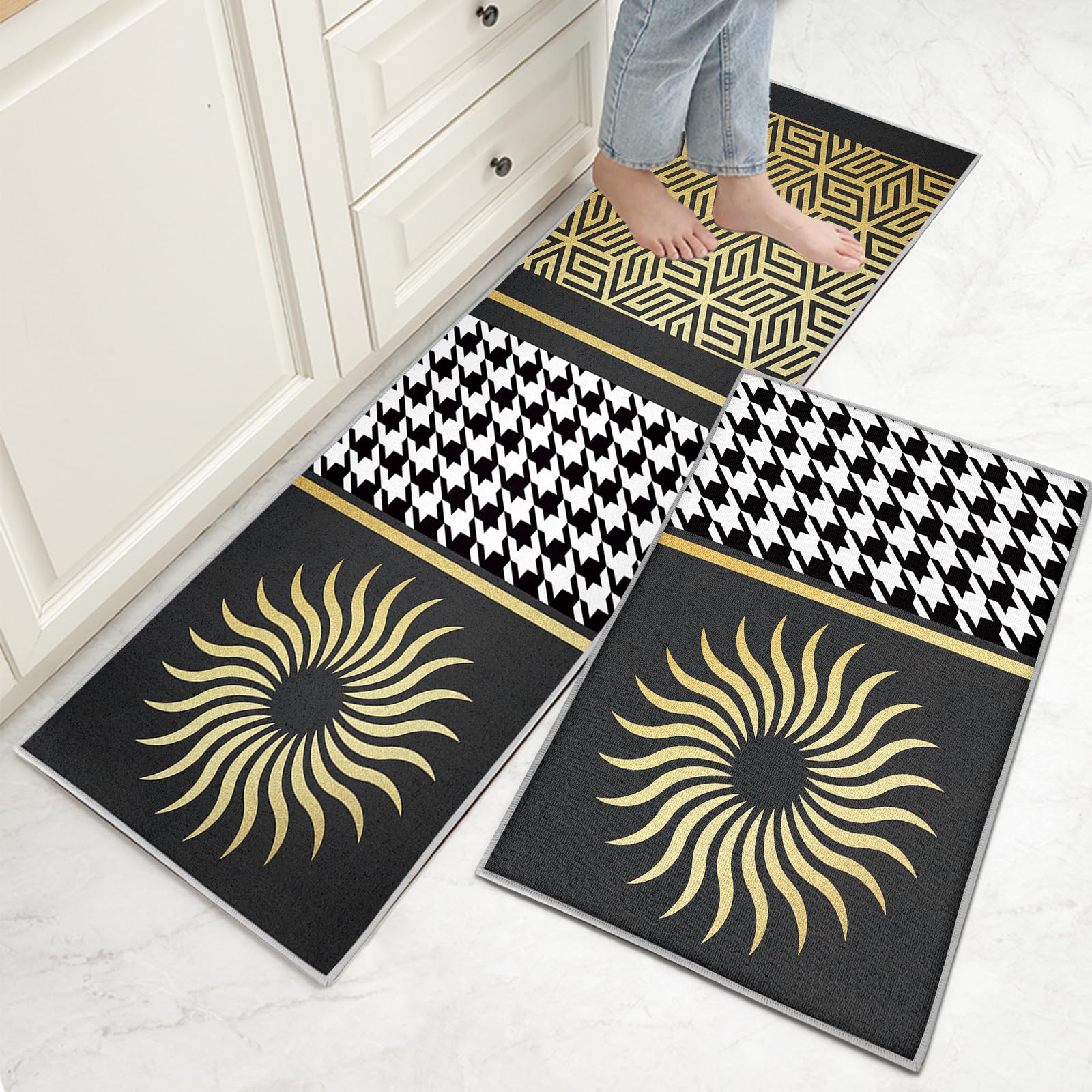 Hoimlm Kitchen Mat Sets Non slip Washable, 2 Pcs Kitchen Rugs and Mats, Anti Fatigue Kitchen Rug Sets for Home Decoration Office Standing Desk (Style H, 40x60+40x120cm)