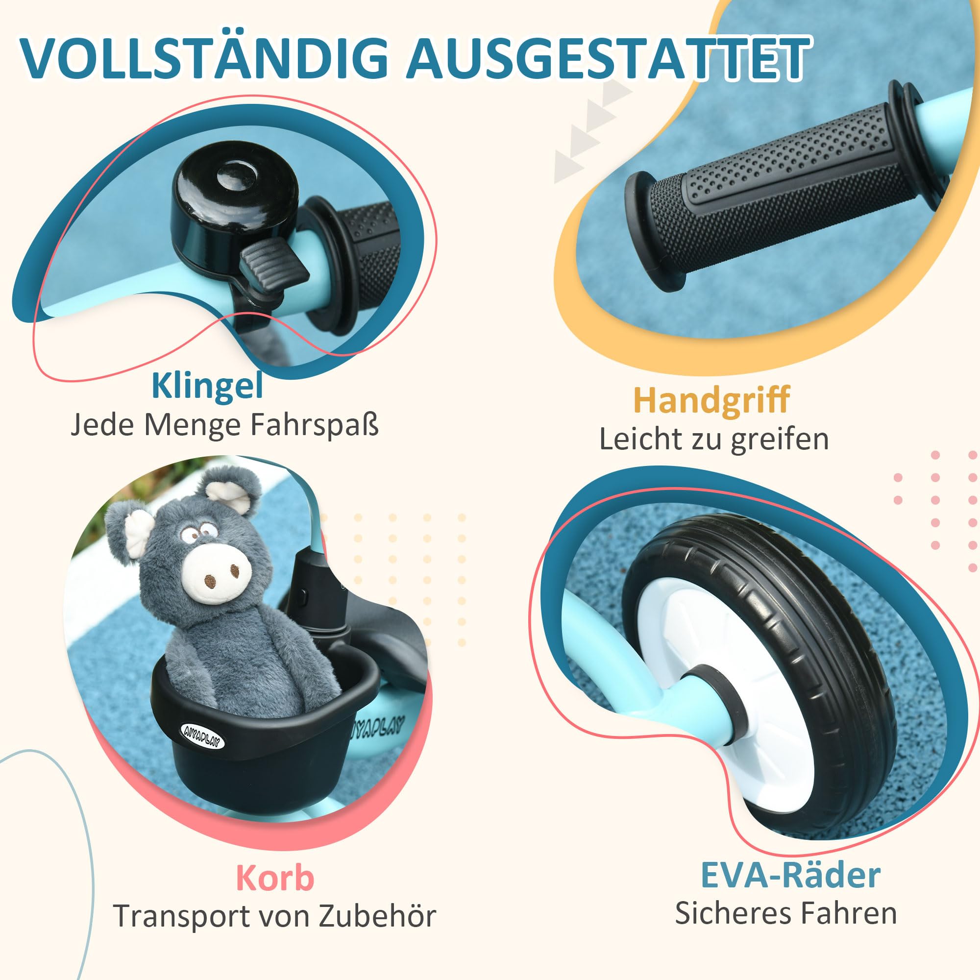 AIYAPLAY driewieler, kinderfiets met verstelbare zitting, loopfiets
