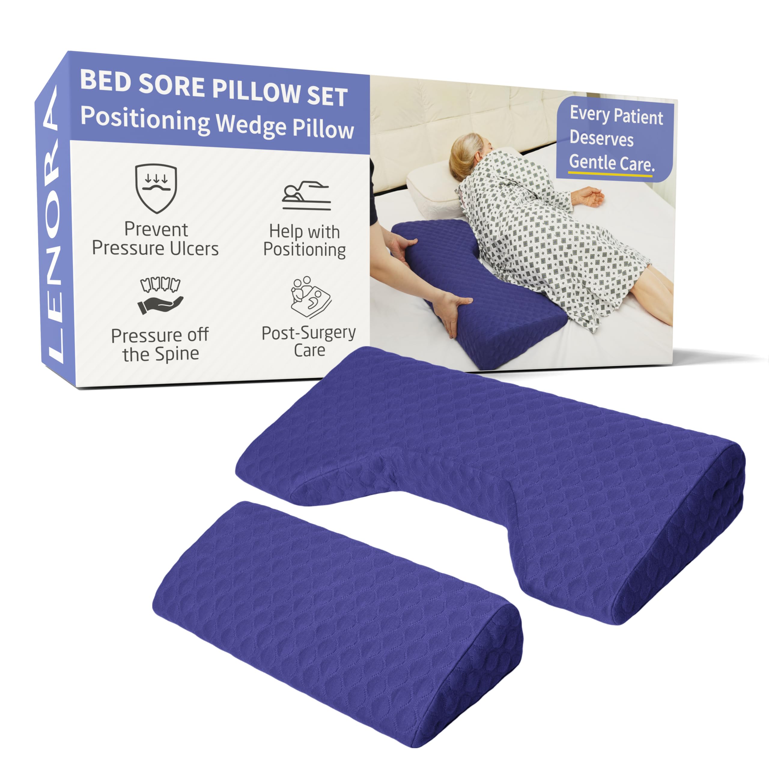 Lenora Bed Sore Pillow Set, Positioning Wedge Pillow with Extra Auxiliary Pillow, Bed Sore Cushion with Non-Skid Fabric, Prevent BedSores, Provide Comfort for Bedridden Patients, Dark Slate Blue
