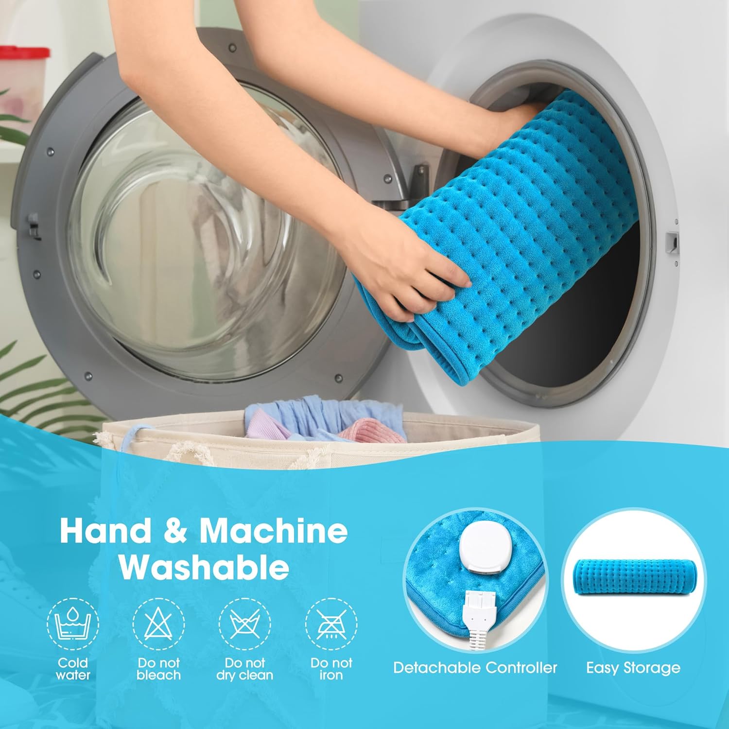 Boileau Electric Heating Pad for Back Pain and Period Cramps Relief, 17"x33" Extra Large XXXL, 3 Heating Levels Heat Pad with 2-Hour Auto Shut Off, Gifts for Women and Mom, Blue - Image 7