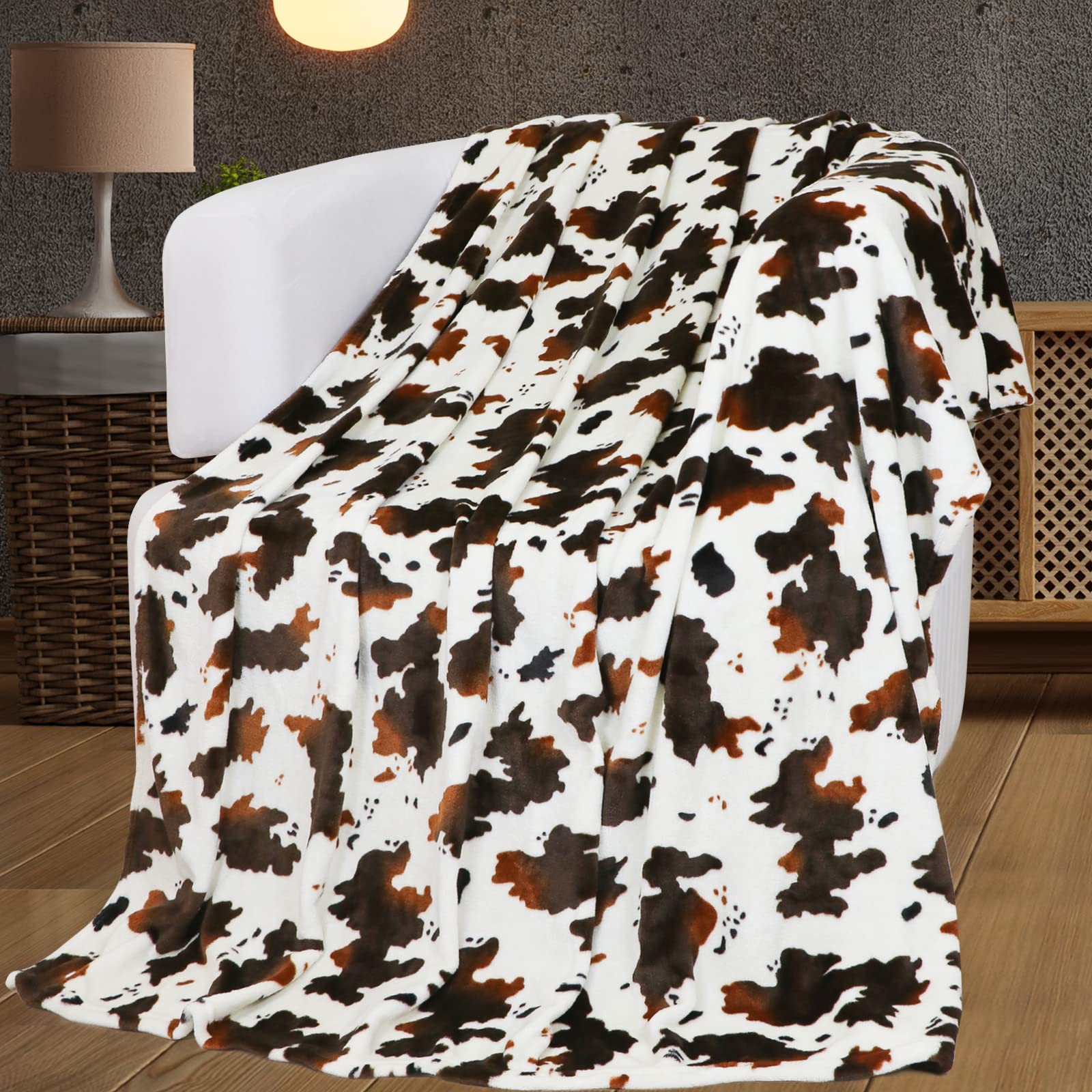 Double Sided Silky Soft Fleece Couch Blanket - Cow Print, 40x50 in, Perfect for Baby Boys & Girls