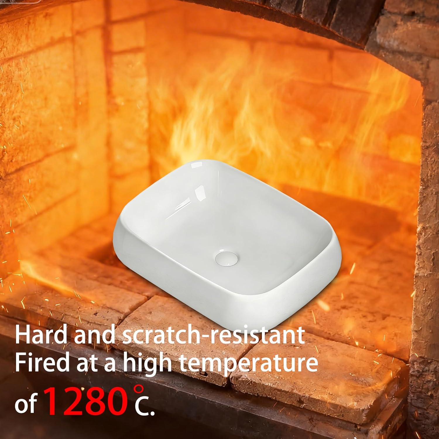 NUESTRA VIDA 21.6X16.5 X5.5 inch Bathroom Vessel Sink, Modern Square Shape Vanity Sink Above Counter Art Basin without Overflow, Vessel Sink for Vanity Surface Mounted