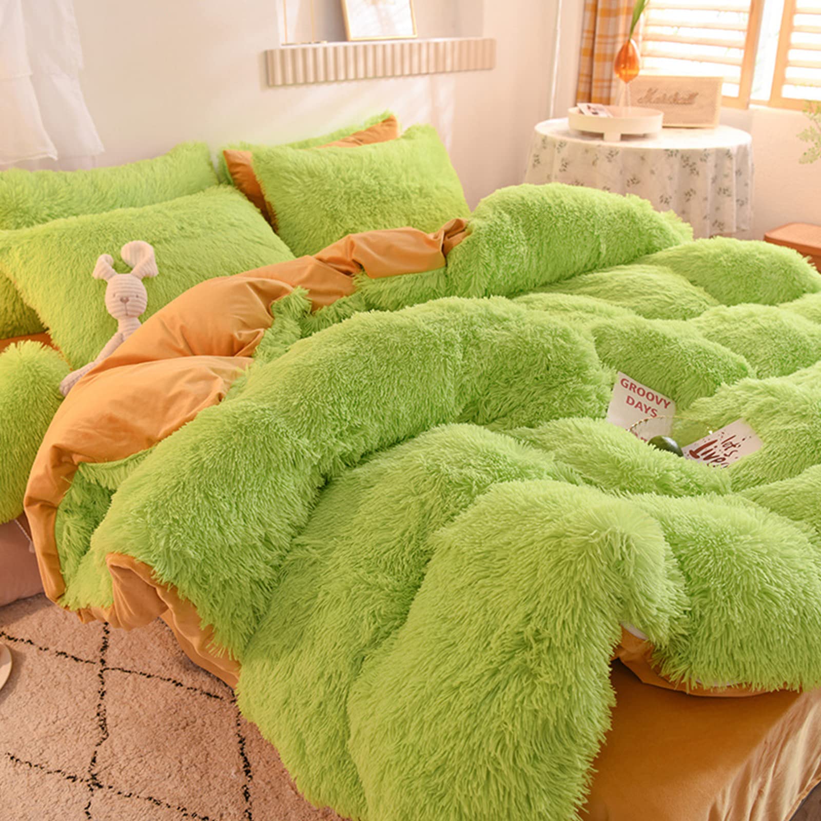 A Nice Night Shaggy Fluffy Faux Fur Dekbedovertrek Set, Tie