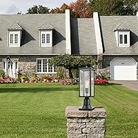 Vista 4 de GLOBE Electric 44384 - Lámpara de poste para exteriores con adaptador de base, negro mate, inserciones de vidrio transparente, iluminación exterior