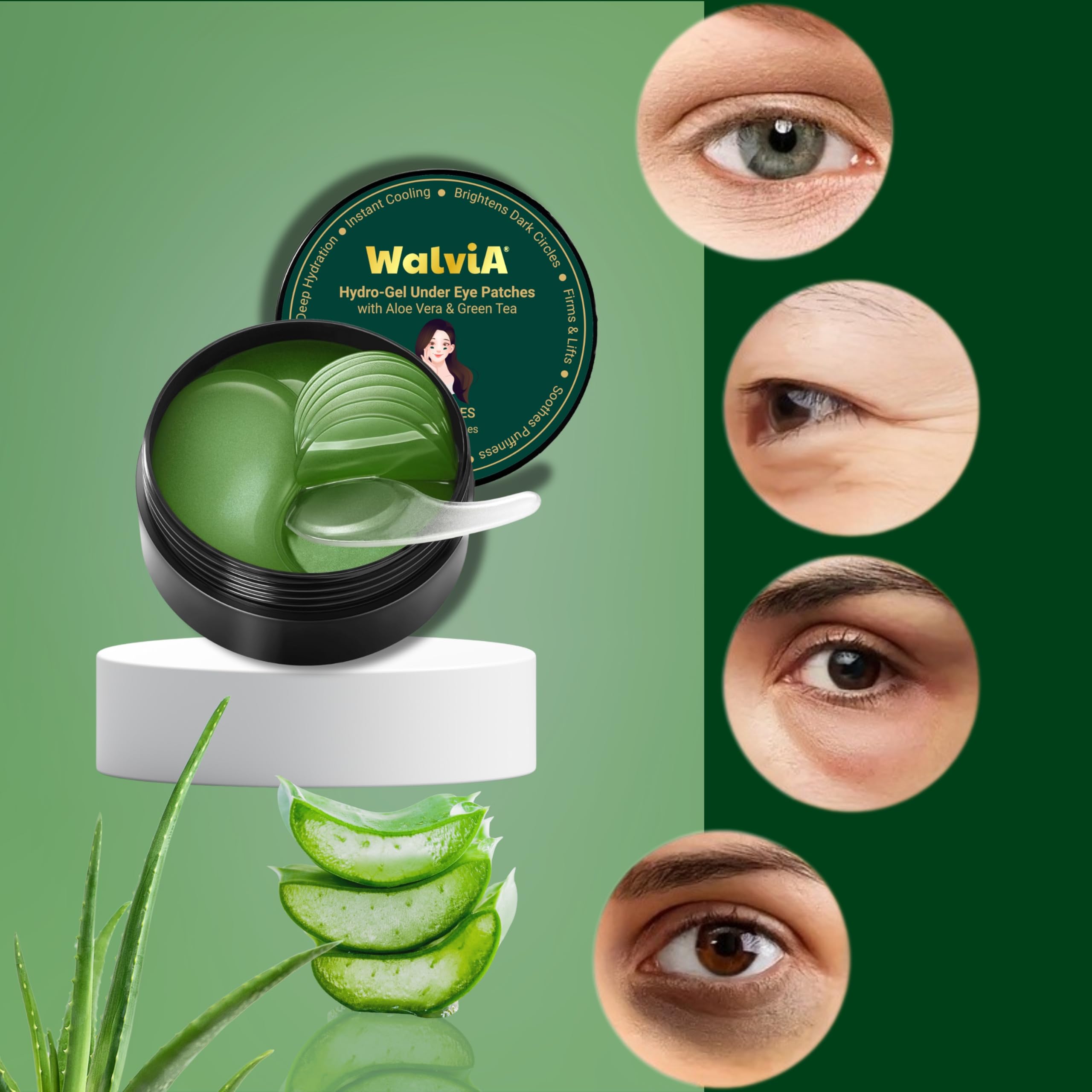WALVIA Under Eye Patches - Hydra Anti Wrinkle Eye Serum Patch Anti-Aging Under Eye Mask for Removing Dark Circles, Repair Fine Lines Puffiness & Wrinkles(60 Pcs) (Medium, Aloe vera) - Image 7 thumbnail