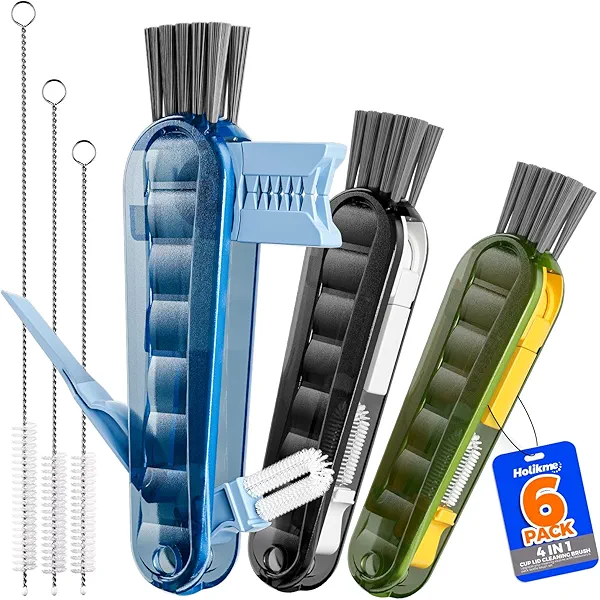 6 Pack Holikme 4 in 1 Cup Lid Cleaning Brush Set with 3 Straws, Multifunctional Bottle Brush, Silicone Cup Lid Gap Cleaner, Durable Bristle Crevice Cleaning Brush, Multicolored