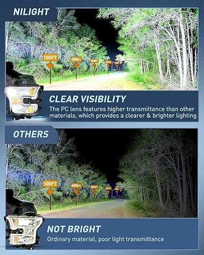 Miniatura 3 de Nilight Conjunto de faros delanteros compatible con Ford F-150 2015 2016 2017 de repuesto con carcasa cromada, reflector ámbar, lente transparente