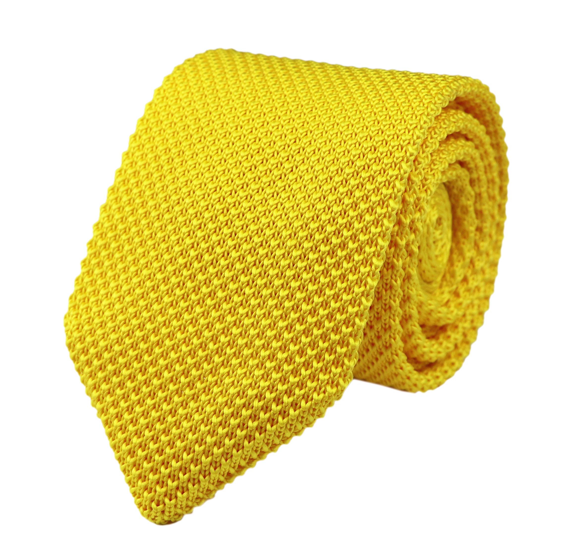 Men's Skinny Knit Tie Vintage Mixed Pattern Casual 2.4" Necktie (One Size, Sunny Yellow)