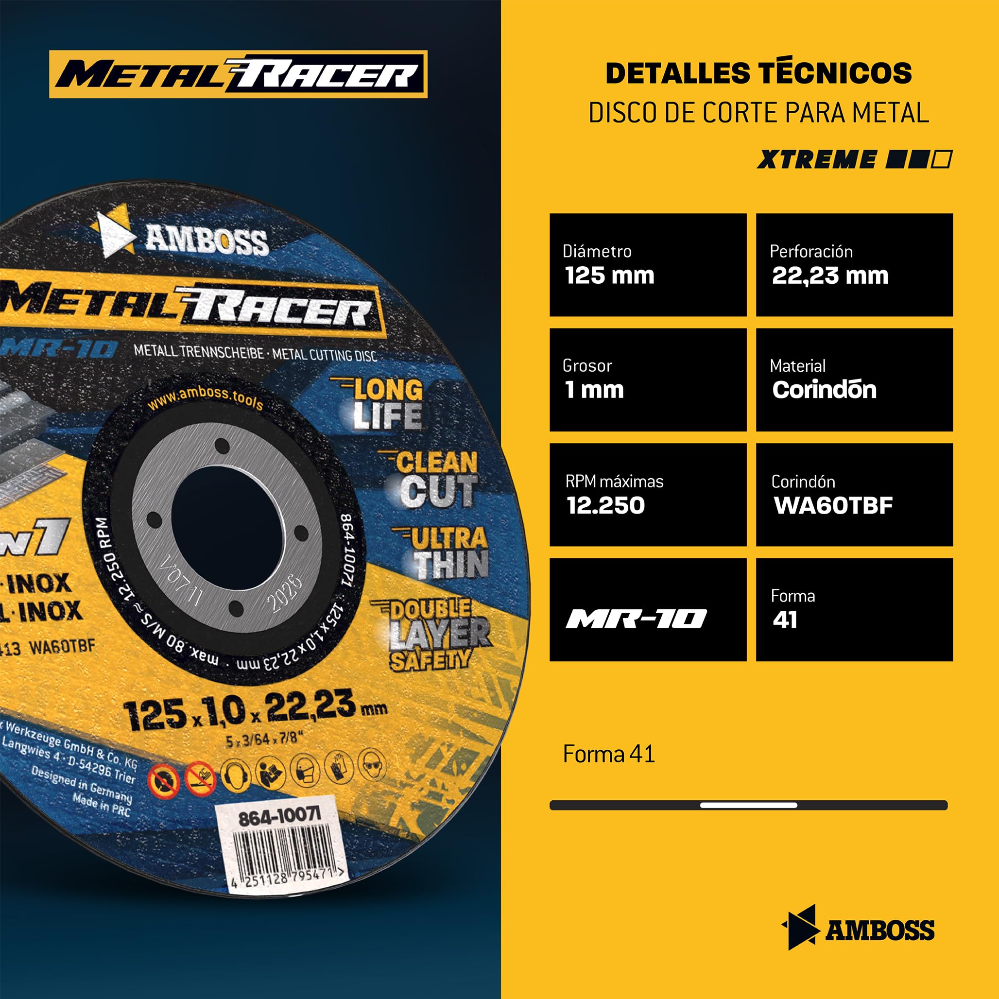 50 discos de corte de metal de 125 x 1 x 22,23 mm – El disco de corte de Metal Racer by AMBOSS WERKZEUGE es adecuado para acero y acero inoxidable