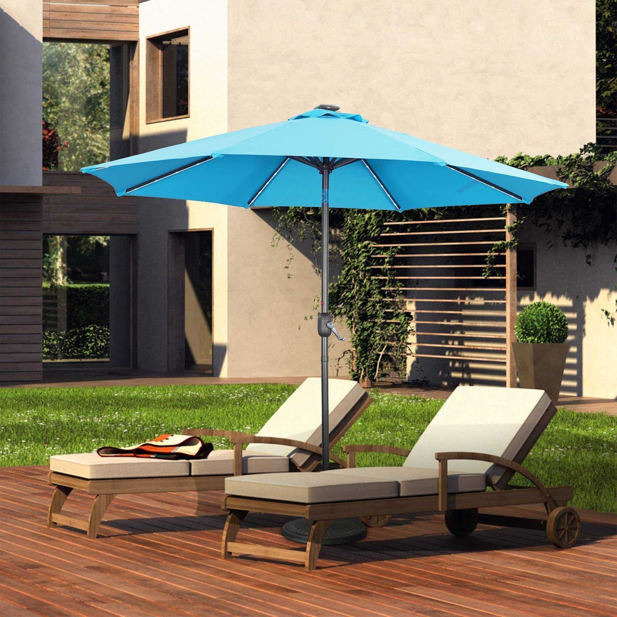 Amazon.com: Aok Garden 9ft Patio Umbrella Outdoor Solar LED Light Umbrella Table Market Umbrella with Tilt & Crank for Garden Deck Backyard Pool and Beach-Lake Blue : Everything Else