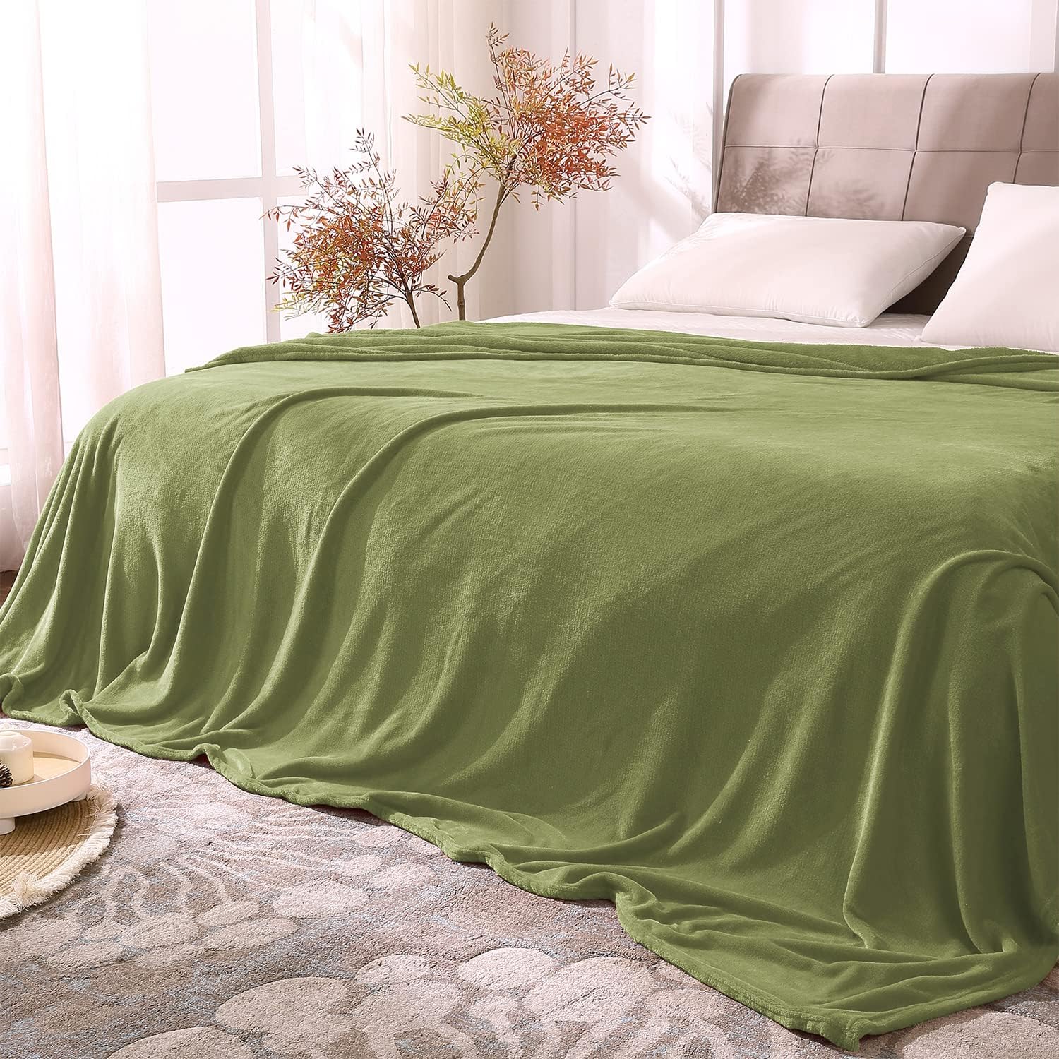 BEDELITE Fleece Blankets King Size Sage Green Throw