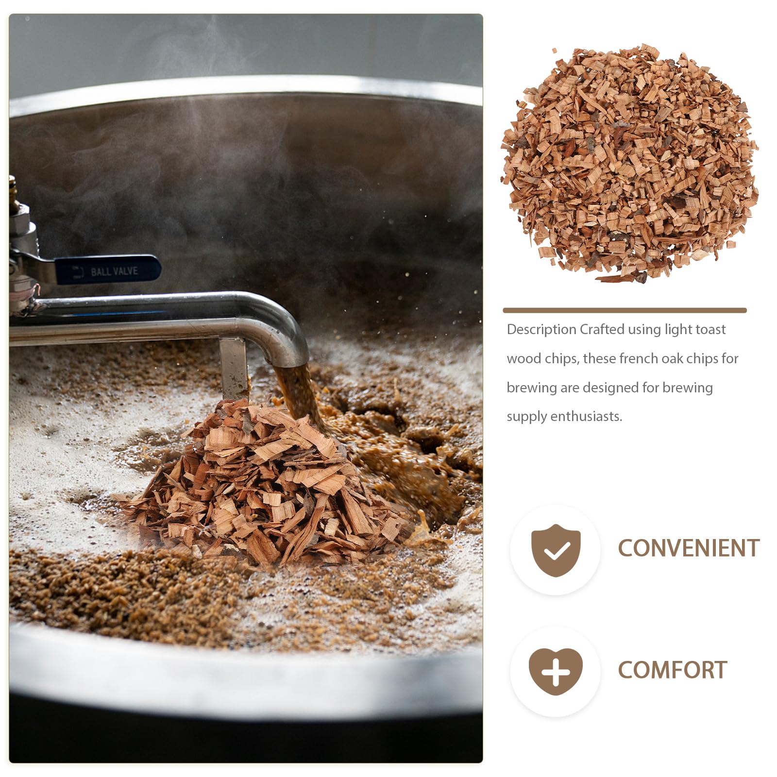 Toyvian Trucioli di Legno di Quercia Francese Tostati Medi 500 G per Produzione Vino e Whisky Fai da Te, Chips per Affumicare Barbecue, Forniture la Casa e Regalo per Amanti del Vino