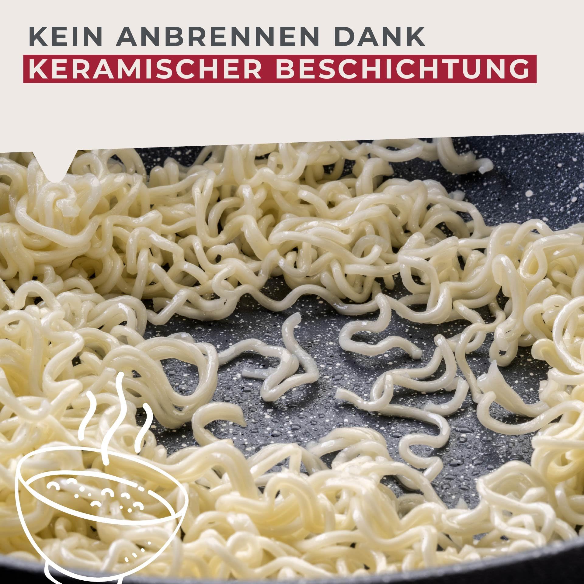 Fackelmann Soft Wok Antiadherente 28 cm, Aluminio Forjado, Revestimiento Cerámico Greblon Libre de PFA, Apta para Inducción, Vitro, Gas y Horno, Mango Soft Touch Resistente al Calor, 1 ud