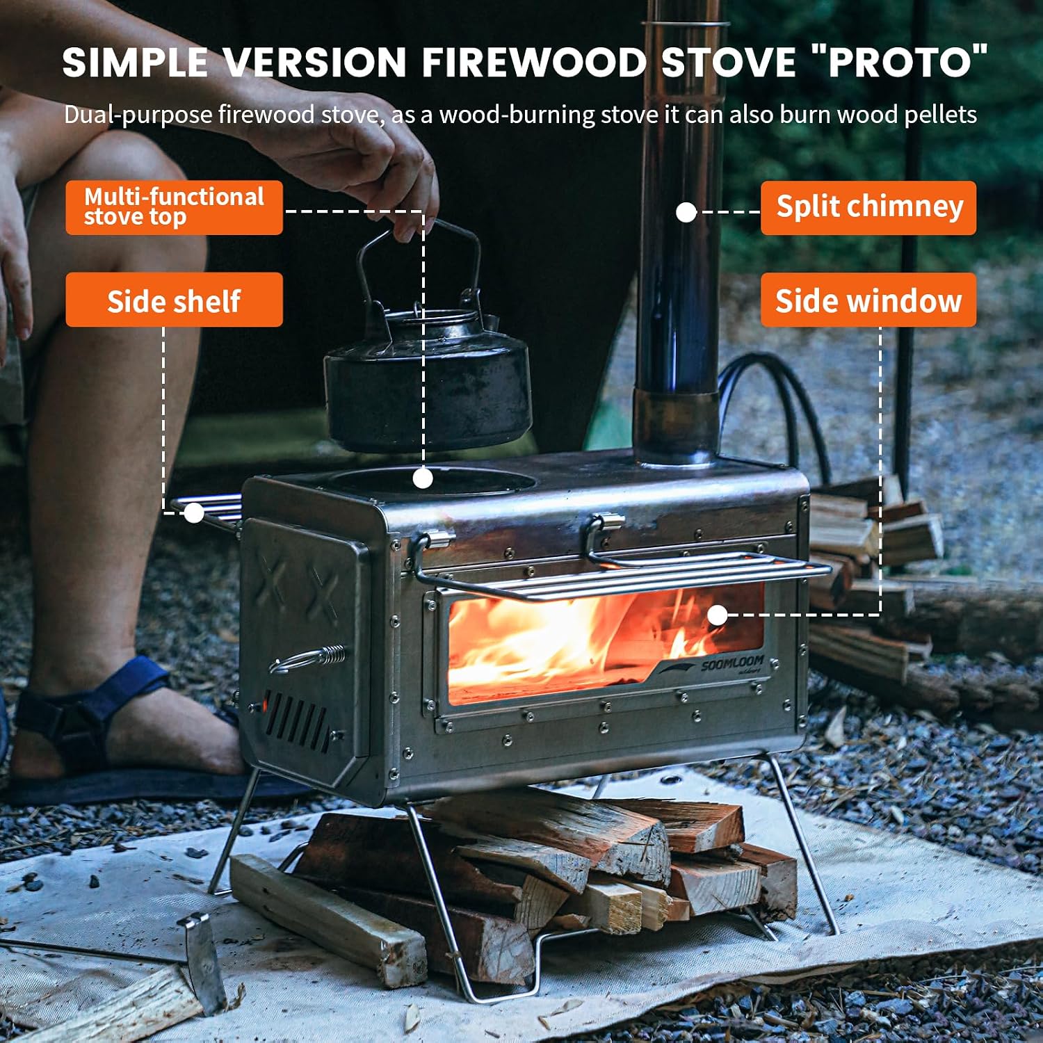 Compact Efficiency, Dual-Purpose Power: Tested for Portable Camping (firewood & Pellets)
