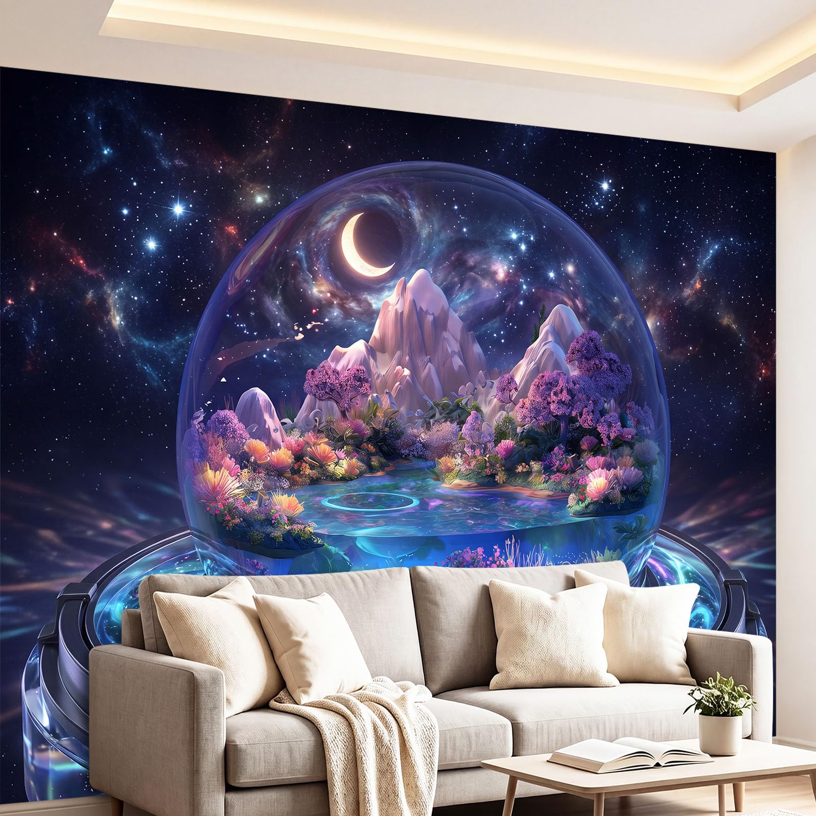 Générique Tapeta gwiaździste niebo szklana kula śnieżna góra 200 x 140 cm (szer. x wys.) plakat ścienny 3D, fantastyczna kojąca fototapeta, freskowa tapeta z włókniny do salonu, sypialni i kuchni