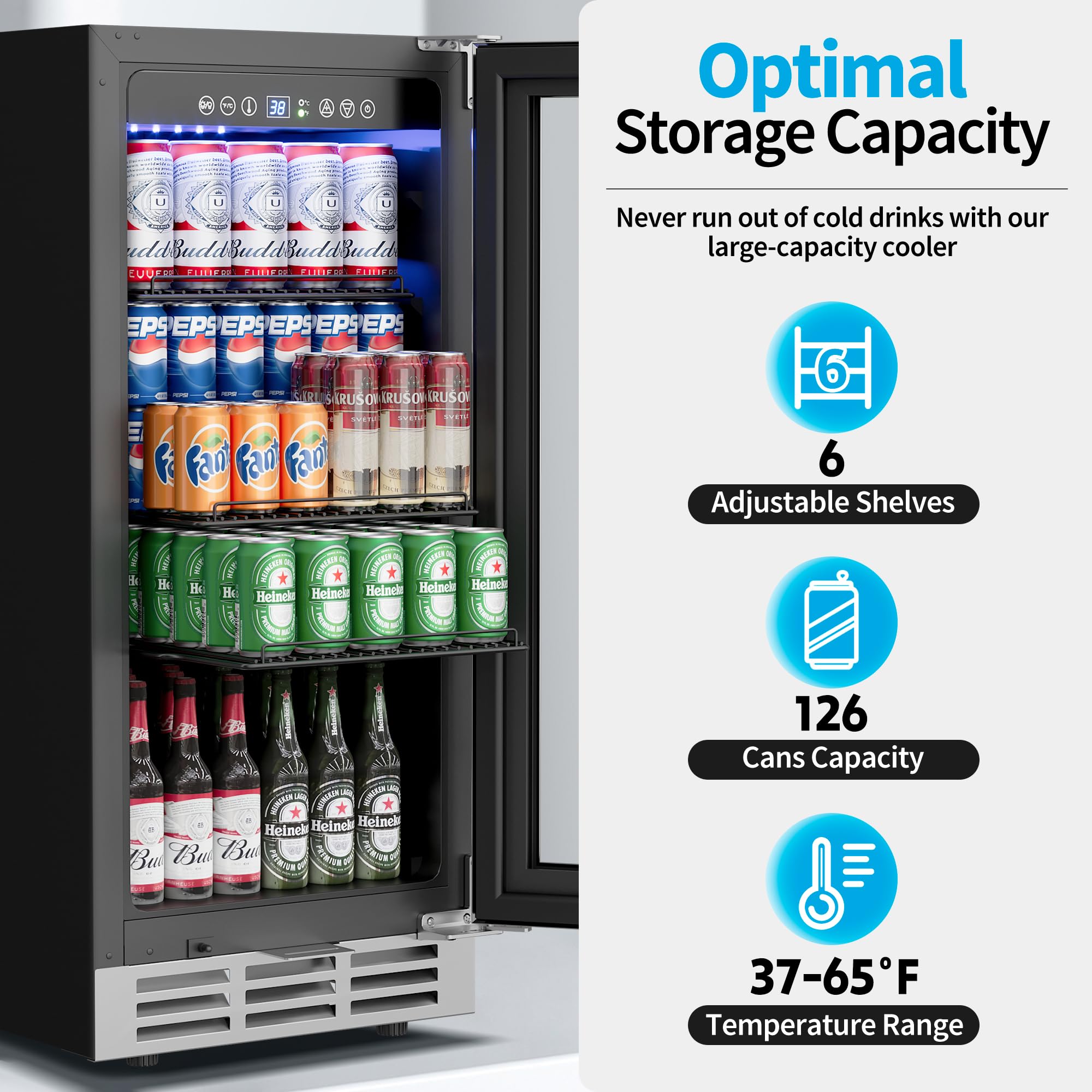 Feelfunn 15 Inch Beverage Refrigerator Under Counter - 126 Cans Beverage Fridge with Glass Door for Beer Wine Soda - Built-in or Freestanding Wine Cooler with Safety Lock for Home Kitchen Bar on Fridge.com