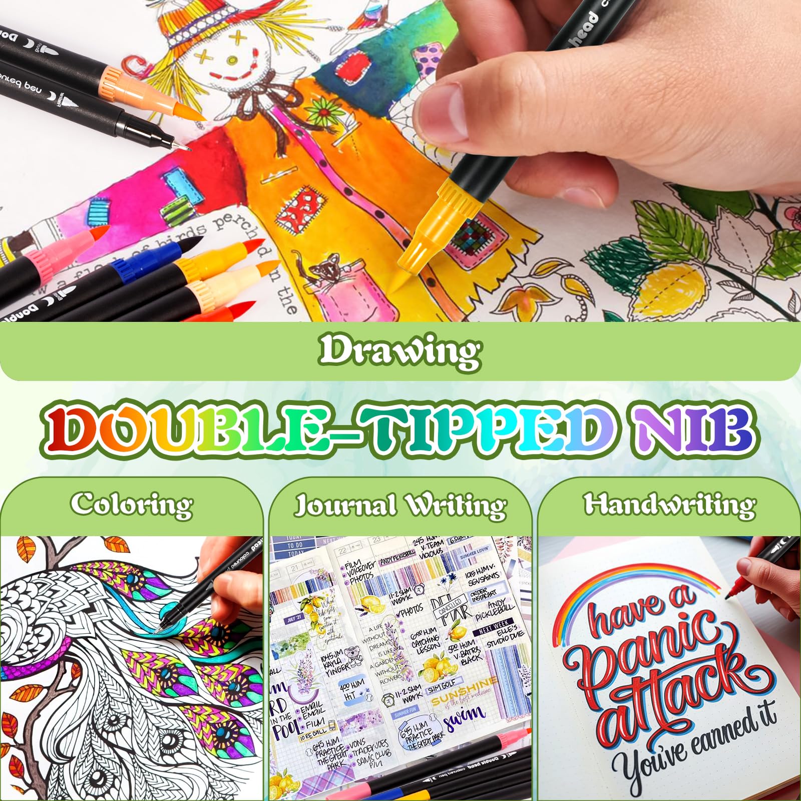 Purpledi Brush Pen Lettering, 120 Colori Pennarelli Doppia Punta Fine e Grossa Pennello, Pennarelli Punta Fine per Artisti, Pennarelli Acquerellabili Pennarelli Doppia Punta per Calligrafia, Dsegno