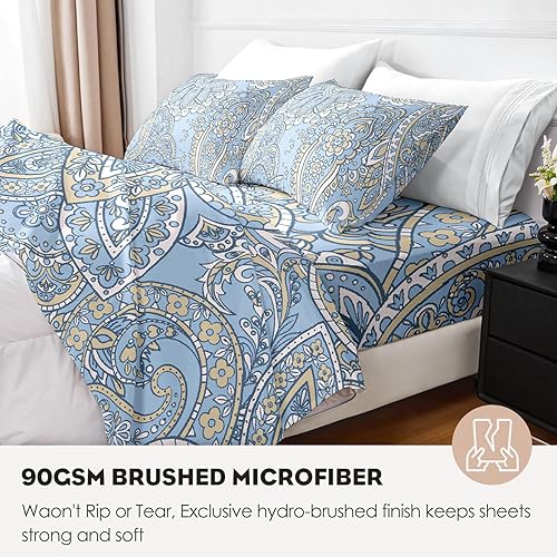 Miniatura 5 de Sábanas tamaño King  Paisley  Sábanas lujosas de microfibra cepillada de 3.17 ozm  Sábanas refrescantes transpirables para cama tamaño King