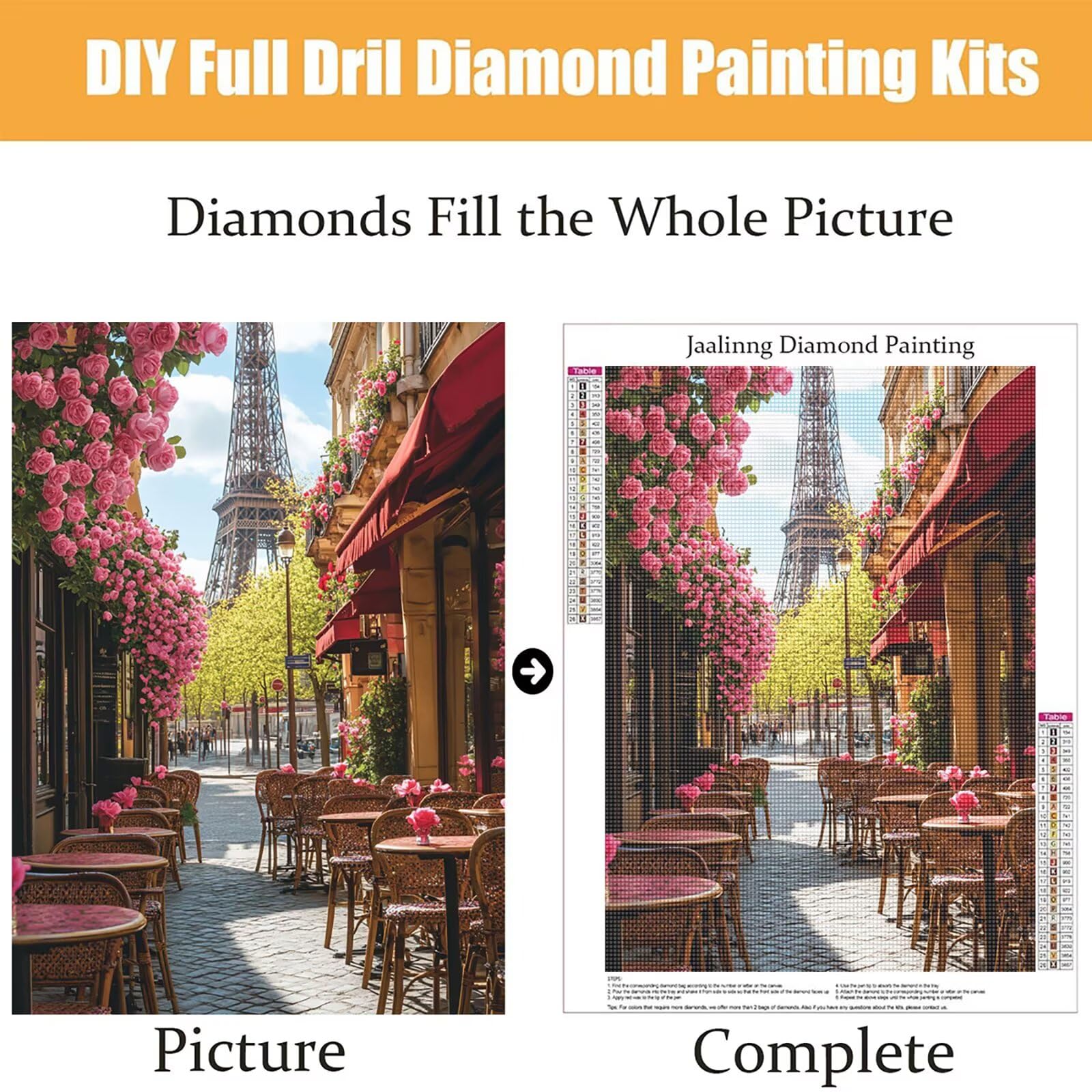 Diamond Painting Kit Completo, Diamond Painting Città, 5D Pittura Diamante Kit Manualidades Adultos DIY Diamantini Crystal Art Disegni Ricamo a Punto Croce Artigianale, 60x90cm Torre Di Ferro j0-102