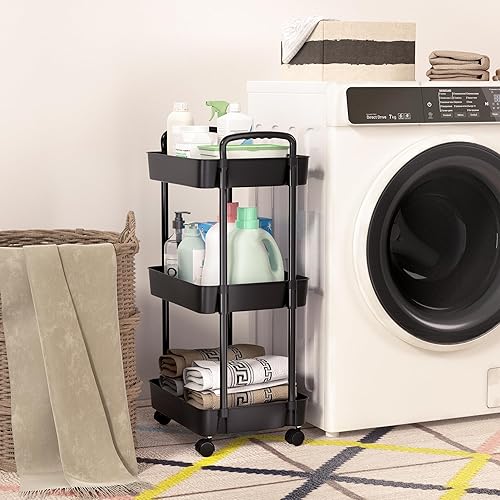 Miniatura 4 de Vtopmart Carrito rodante de 5 niveles con ruedas, carrito de almacenamiento desmontable con asa y ruedas con bloqueo, estantes organizadores, fácil