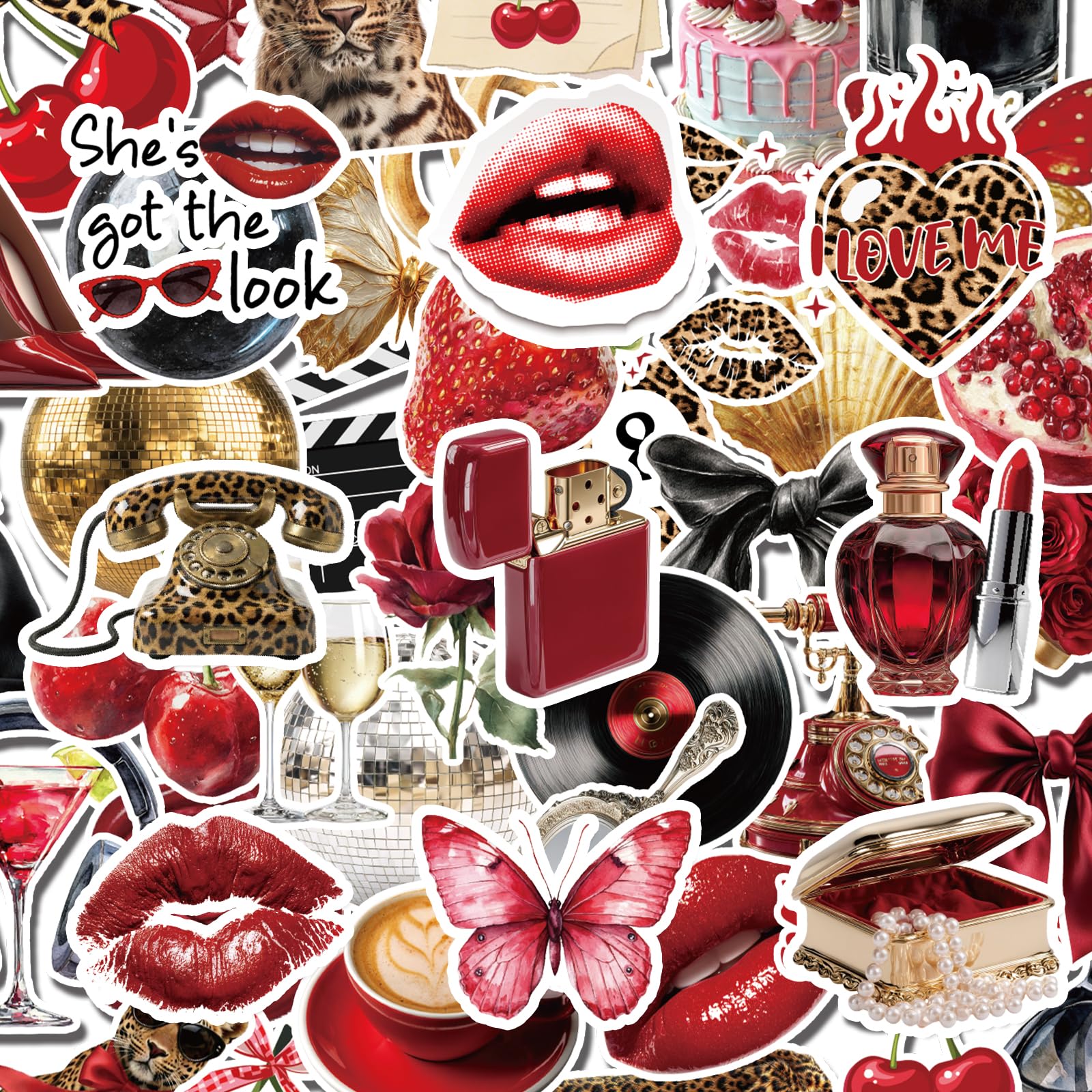 Leopard Y2K Stickers 100 Pcs, 50 Styles Aesthetic Stickers for Women Teens, Cool Girl Waterproof Vinyl Decals for Water Bottles, Laptop, Scrapbook