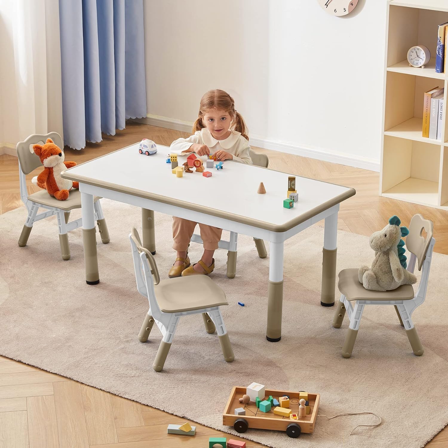 DOREROOM Toddler Table and Chairs Set for 4, 49''L x 25''W