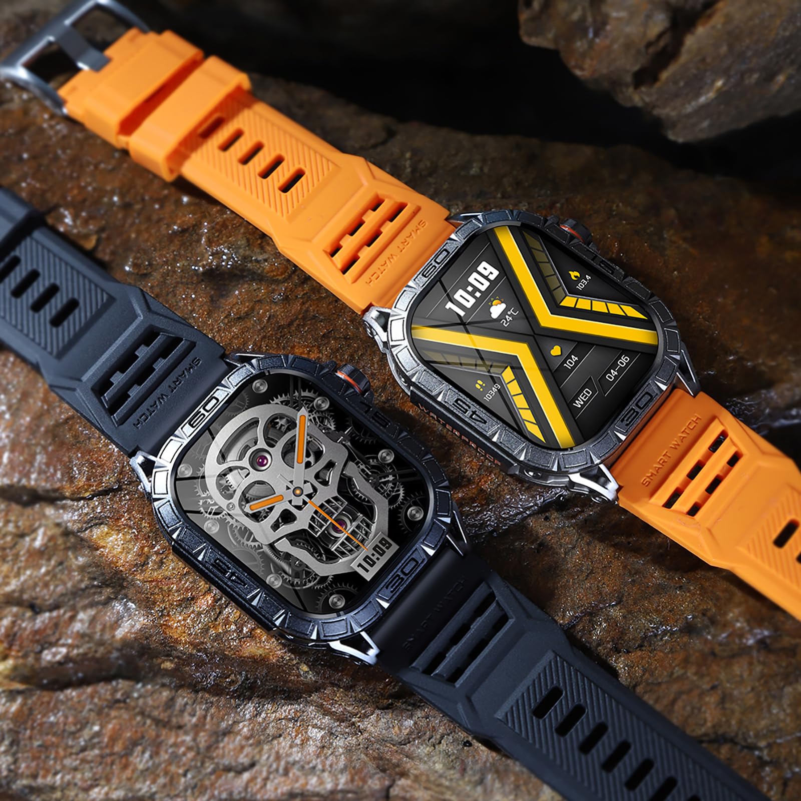 Yihou AMOLED Smartwatch Militare Uomo Chiamata Bluetooth IP68 Impermeabile Nuoto con Bussola/Frequenza Cardiaca/Pressione Sanguigna/Monitor del Sonno, Smartwatch tattico Fitness per Esterni 4.96